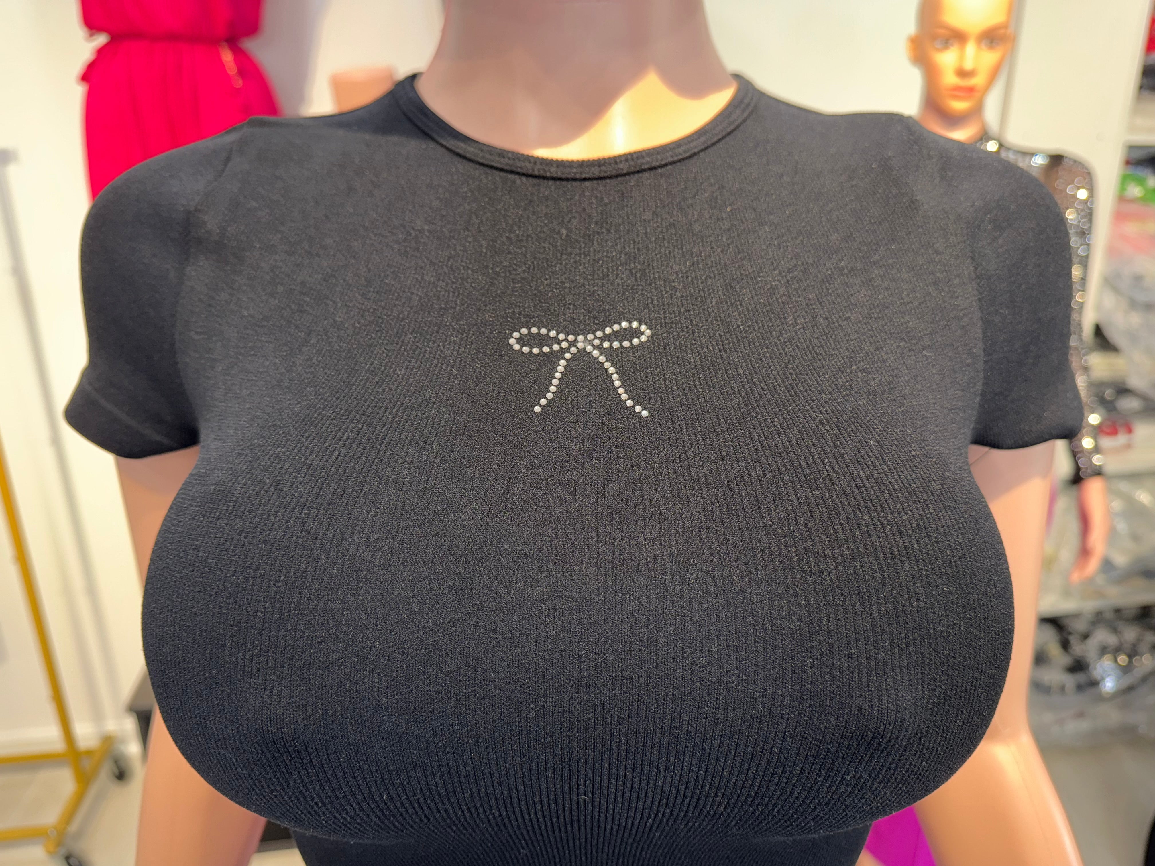 Stone-5 Basic Top with Rhinestones with Mono Coquette design