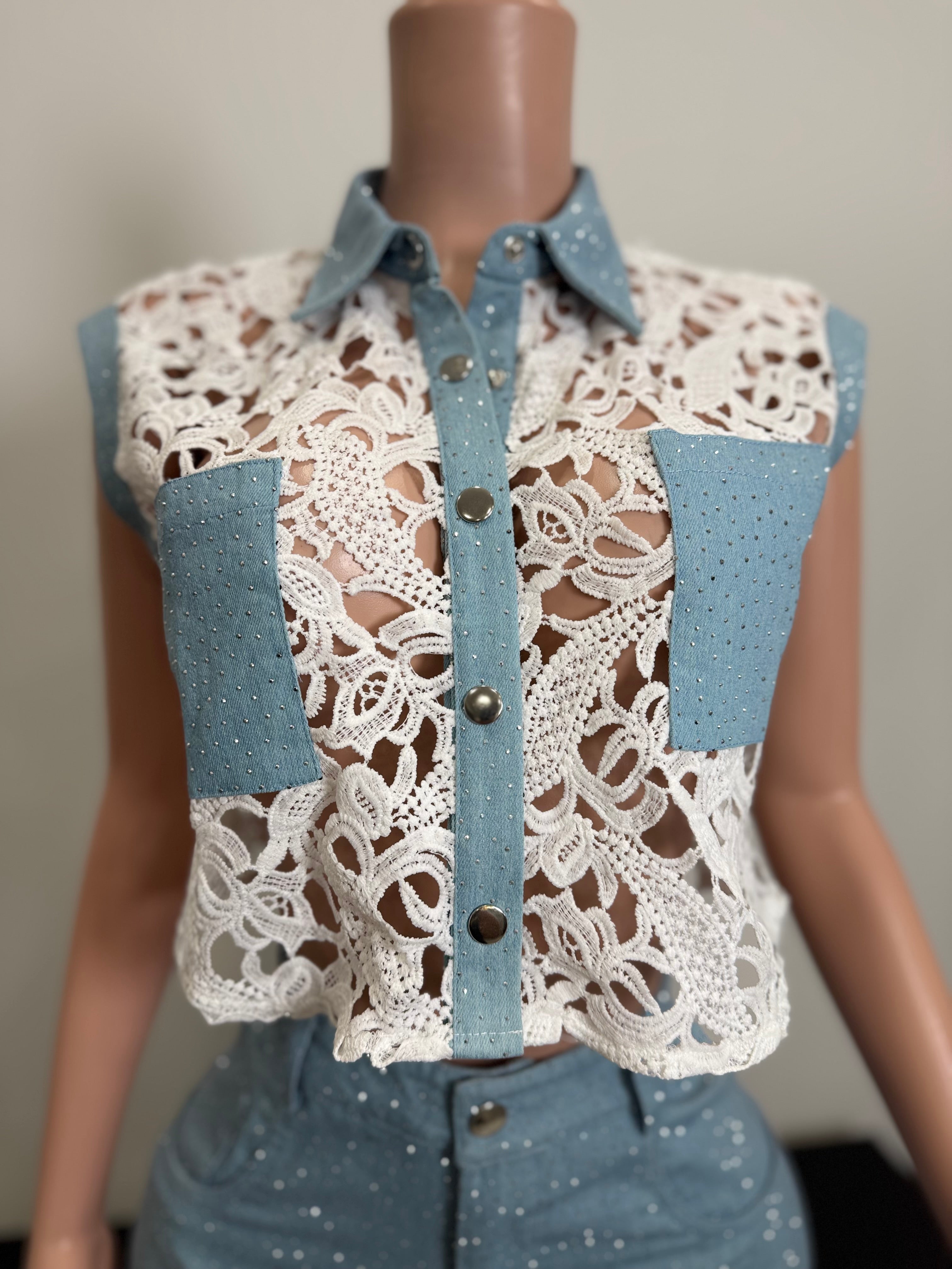 CH3095CC Daisy Daze Denim Lace Set