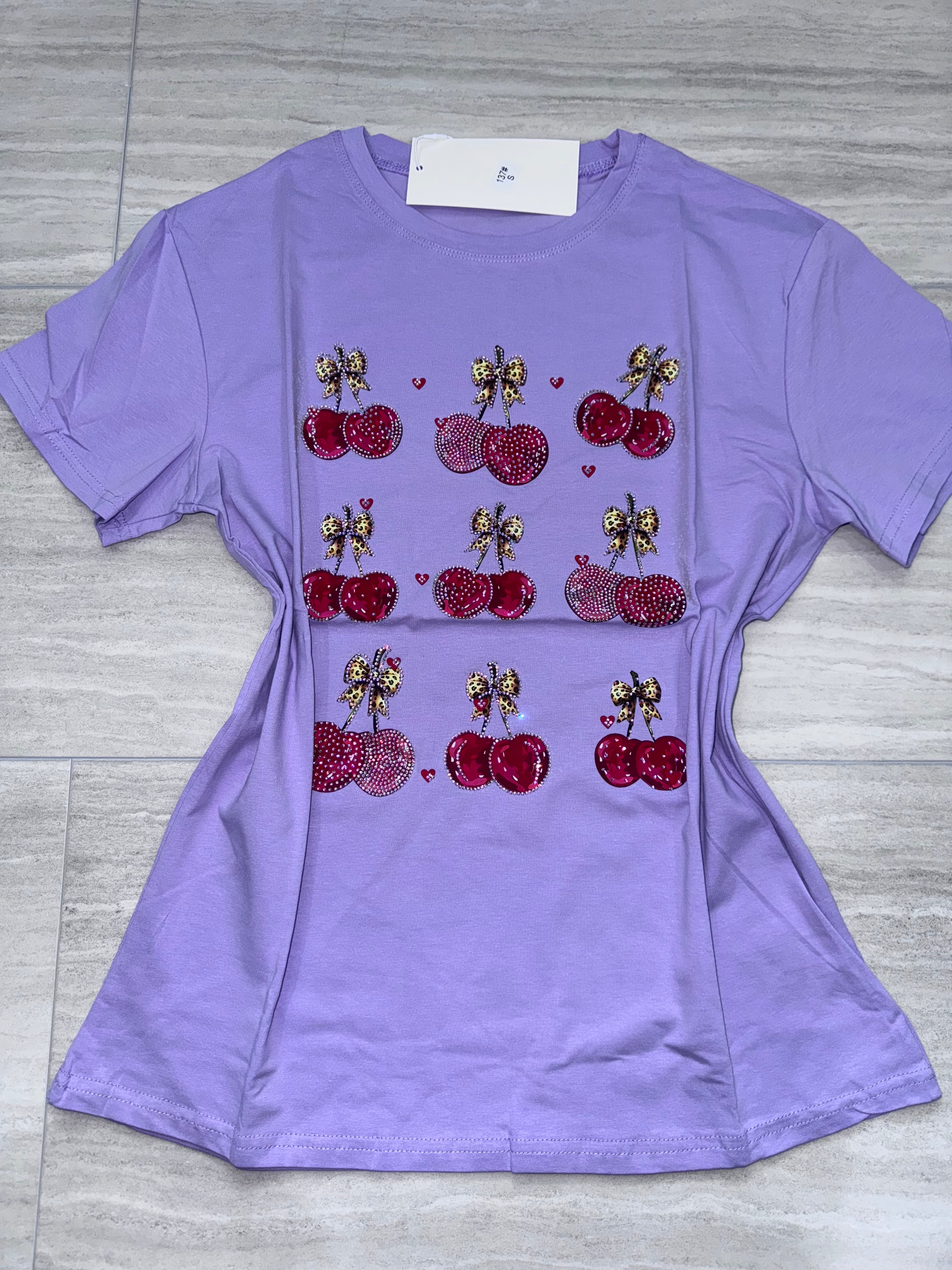 #137 Purple Pop Cherry Crush Tee with Rhinestones