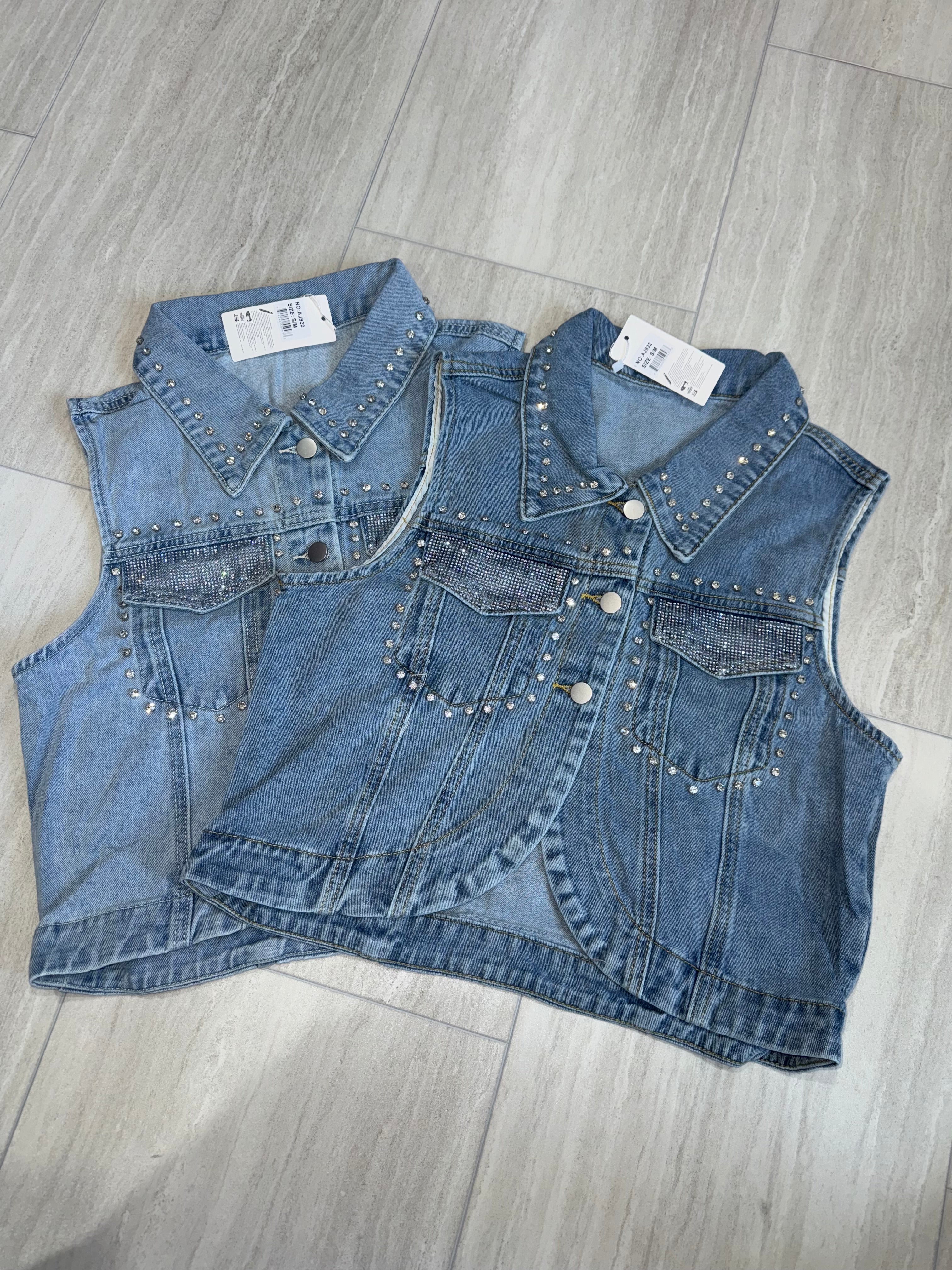 AJ922 Crystal Glow Denim Vest