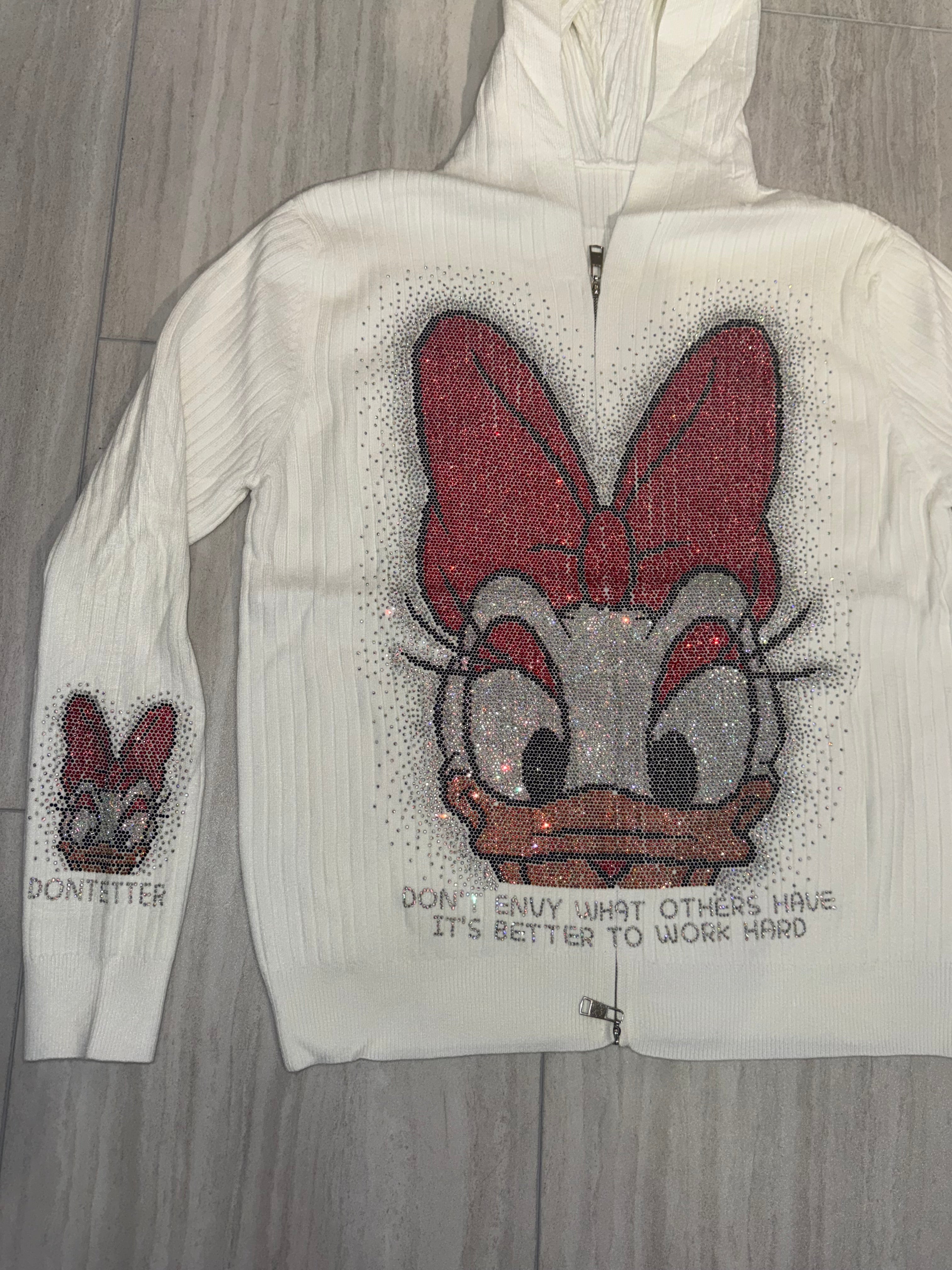 Zip Up Hoodie Duck Design with rhinestones