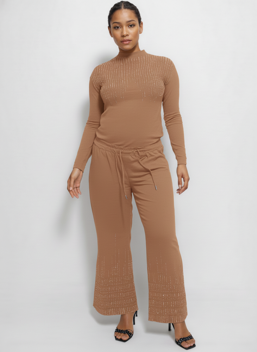 7184 2 Piece Set with Rhinestone Loungewear