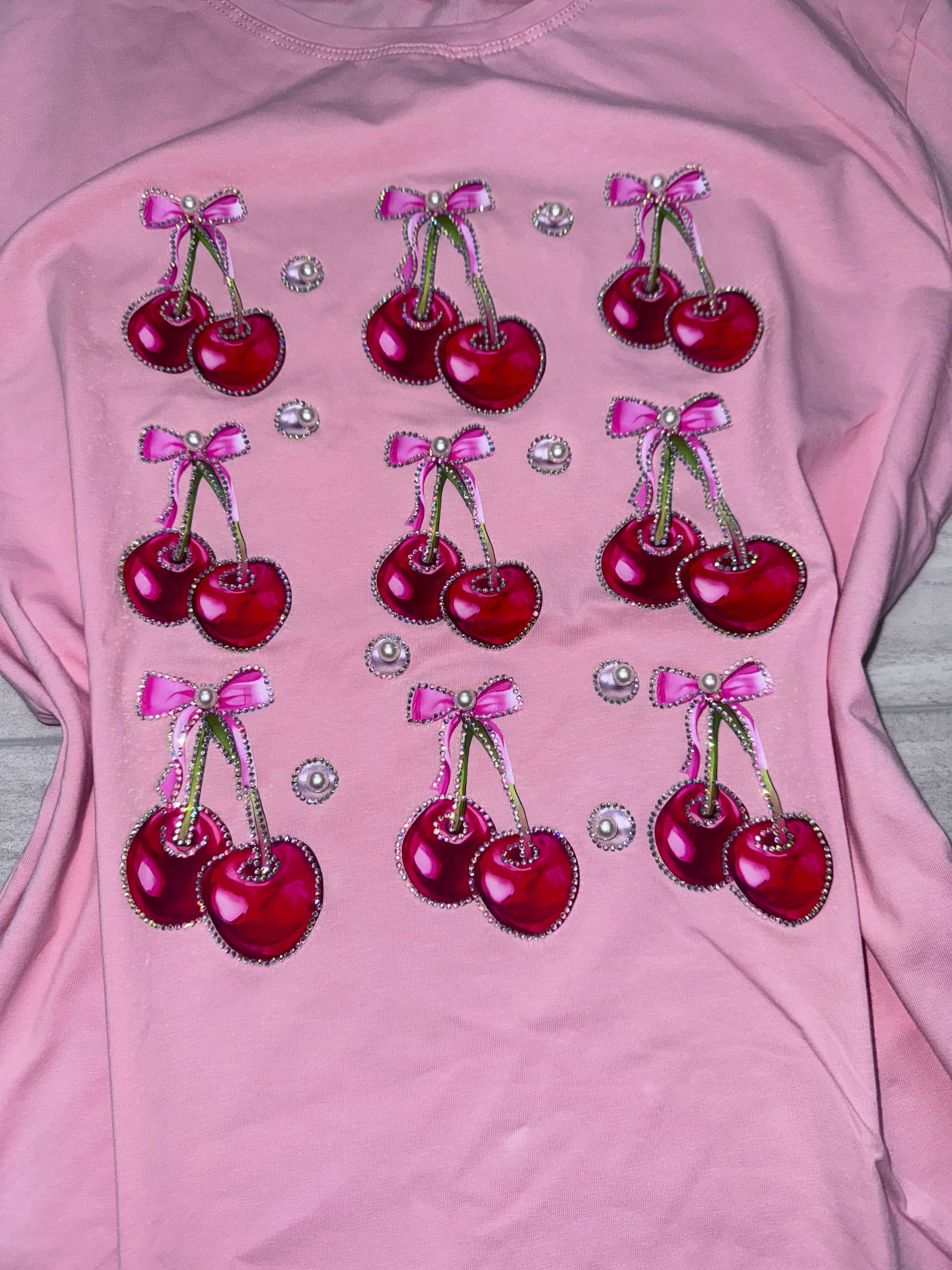 #150 Cherry Bling Bow Tee with Rhinestones