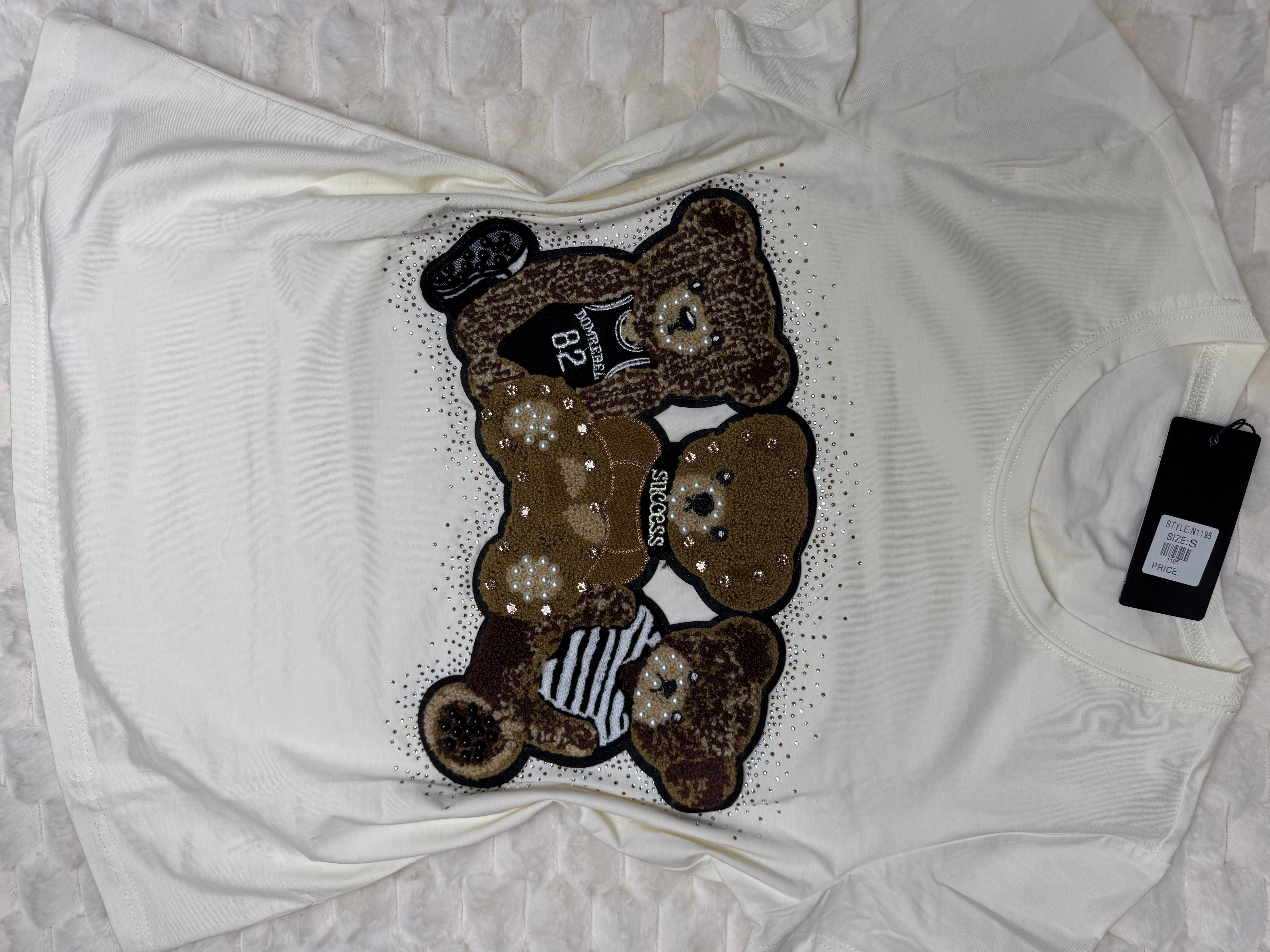 N1195 Triple Threat Teddy Glam Tee with Rhinestones