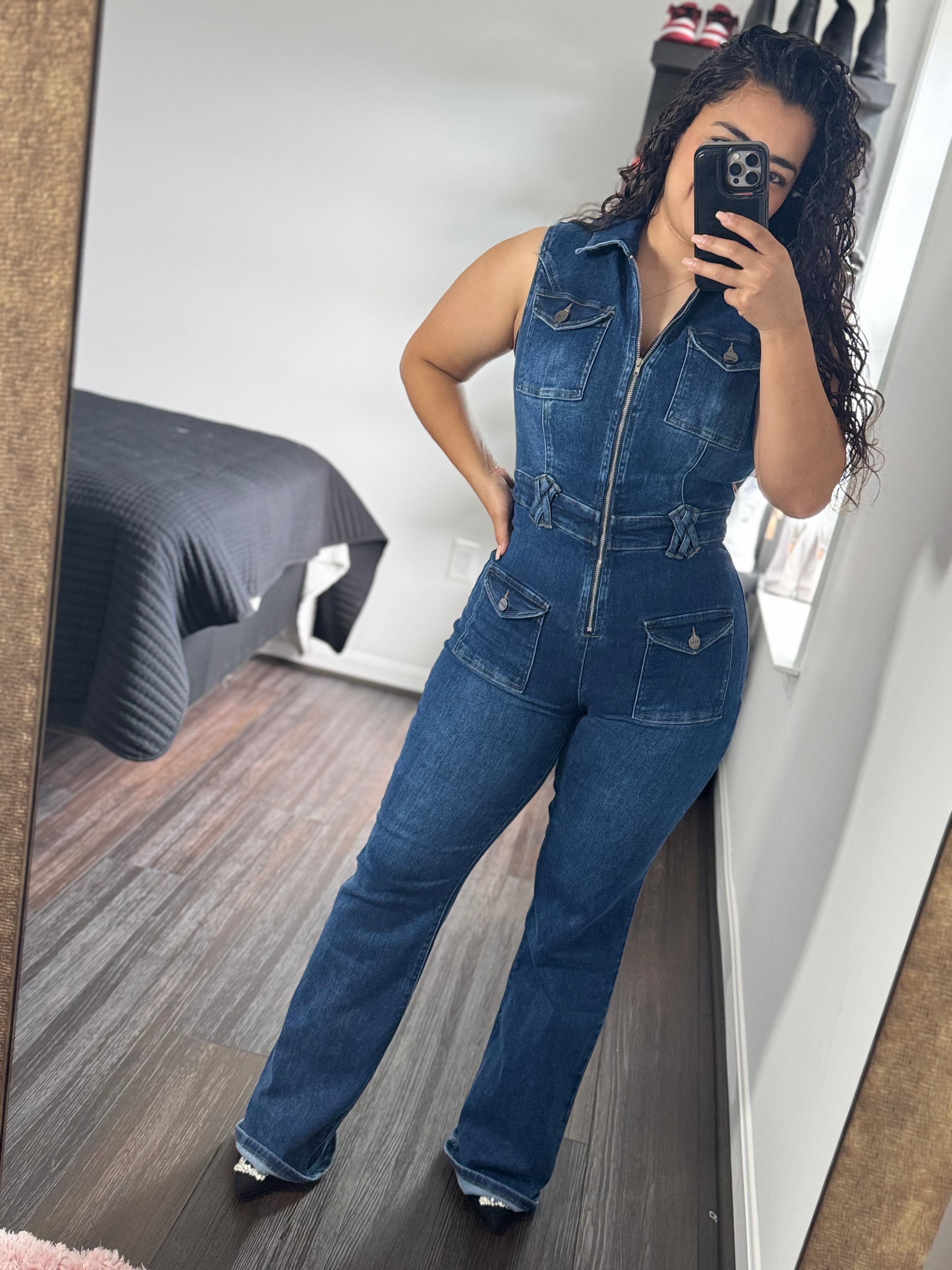 10720 Snatched & Zipped Denim Jumpsuit