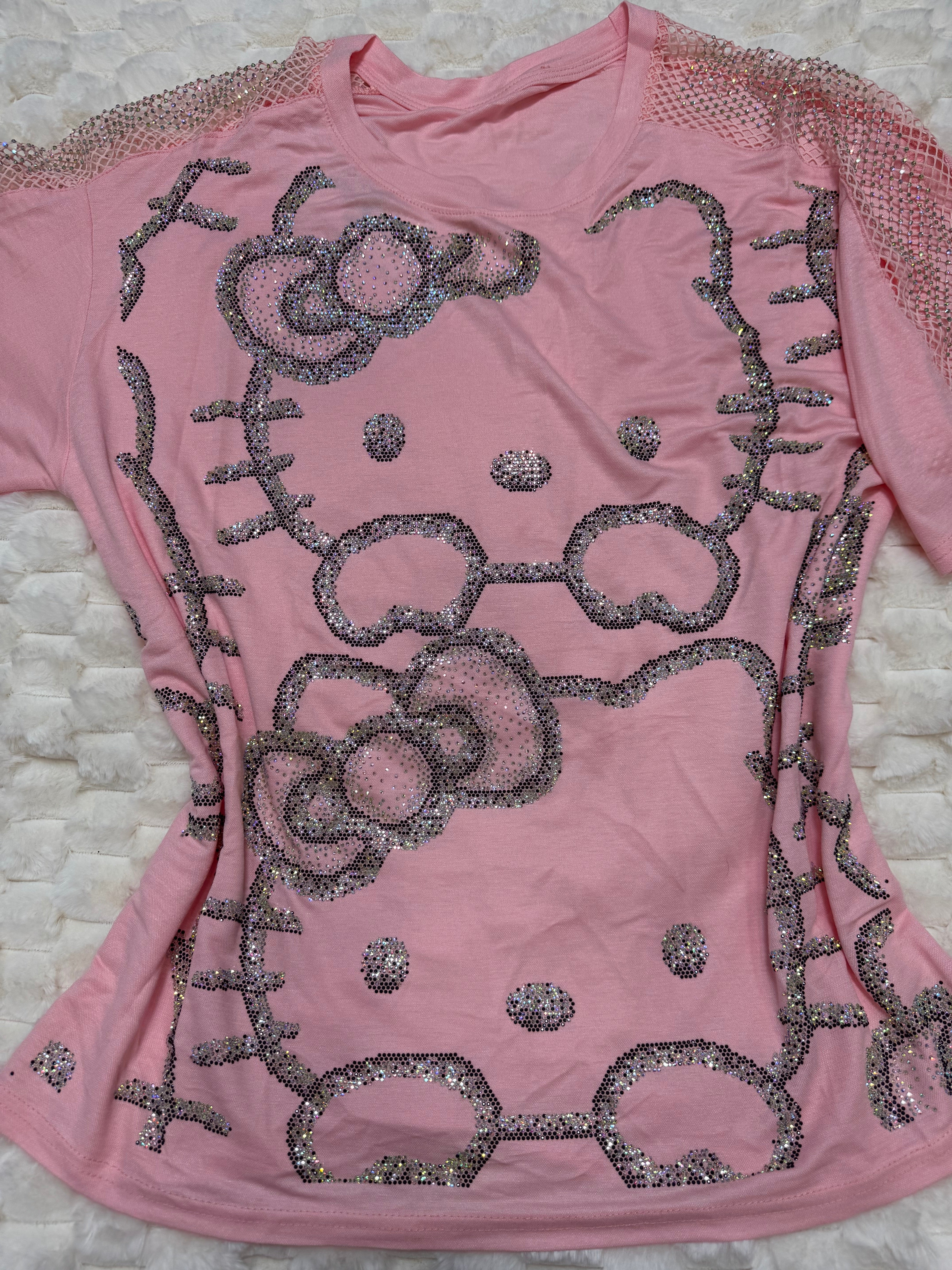 Sparkle kitty mesh Sleeve tee