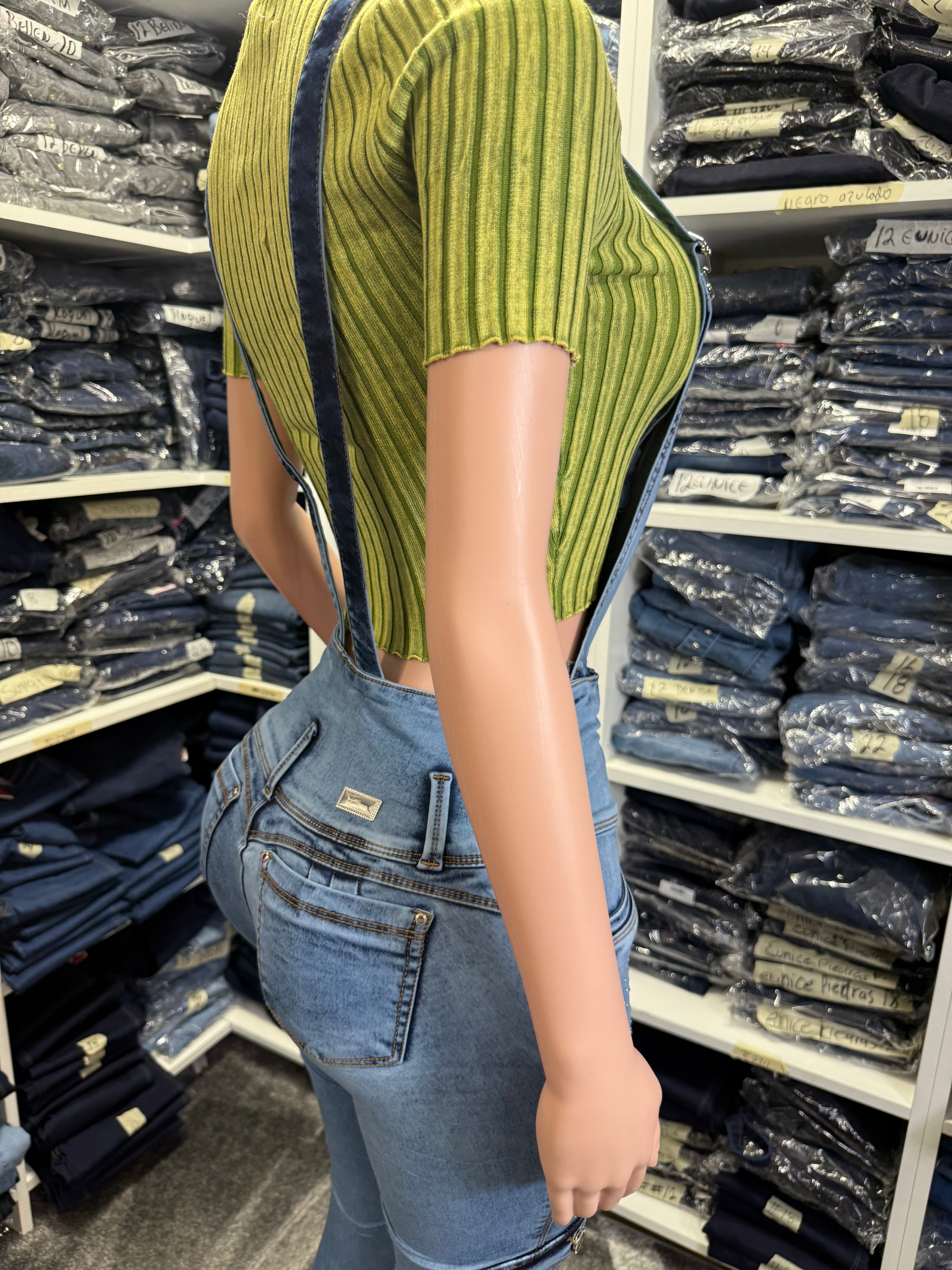 Emma Colombian Jean Overall with Internal Girdle style 360 with Rhinestone