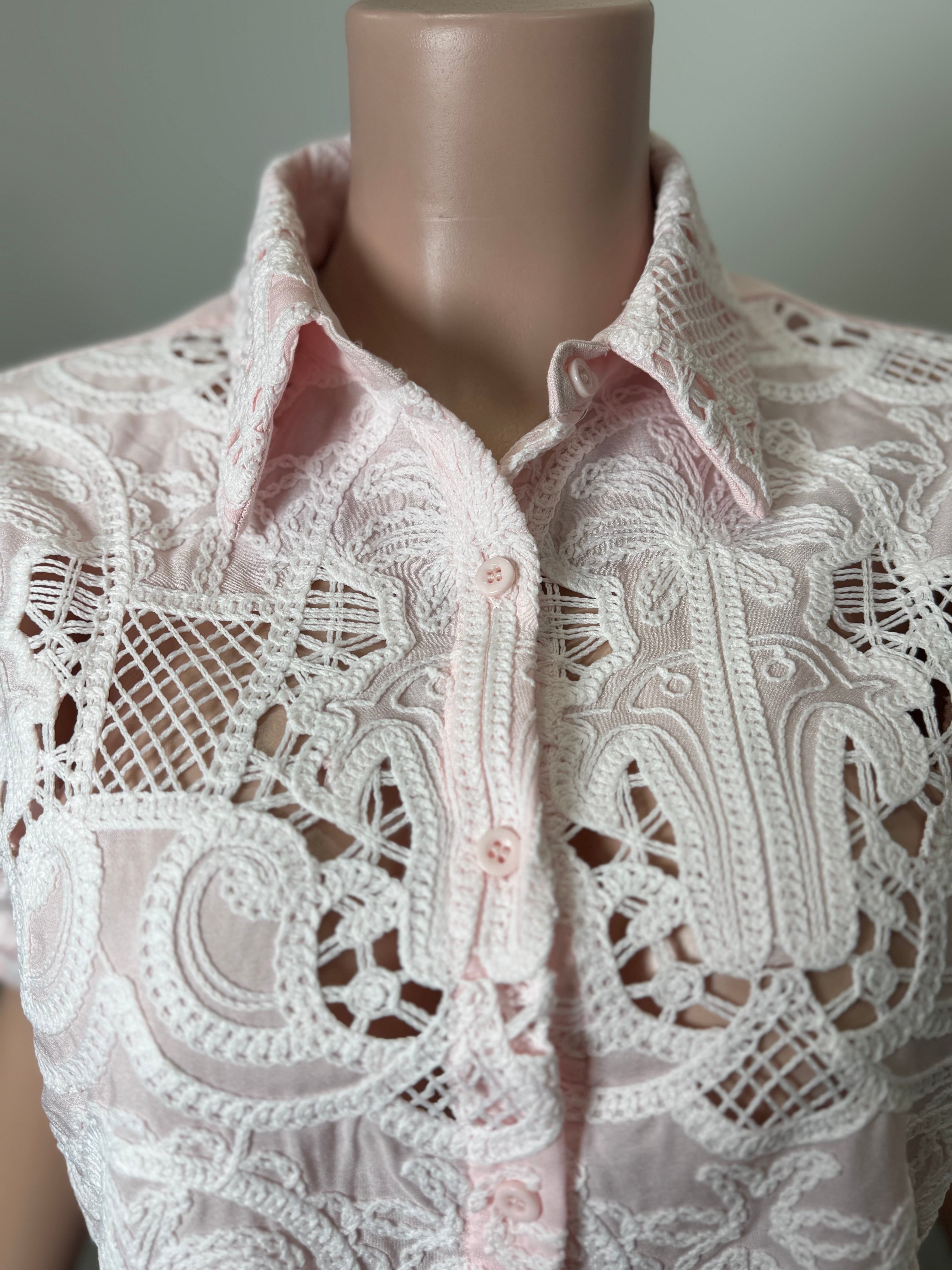 TX71348 Pink Blush Bloom Crochet Blouse