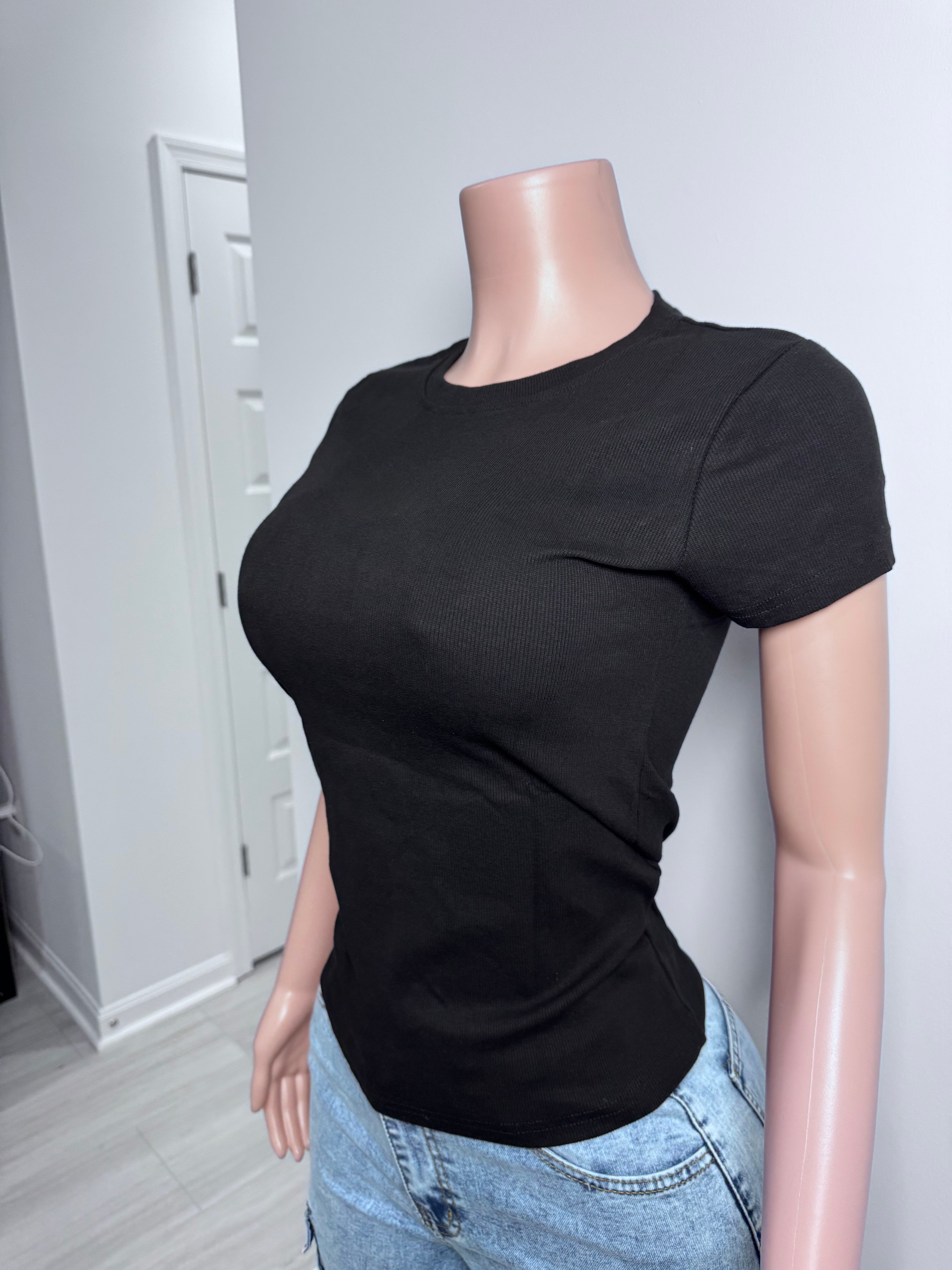 A6011 Sleek Fit Ribbed Tee styled Alondra embroidery