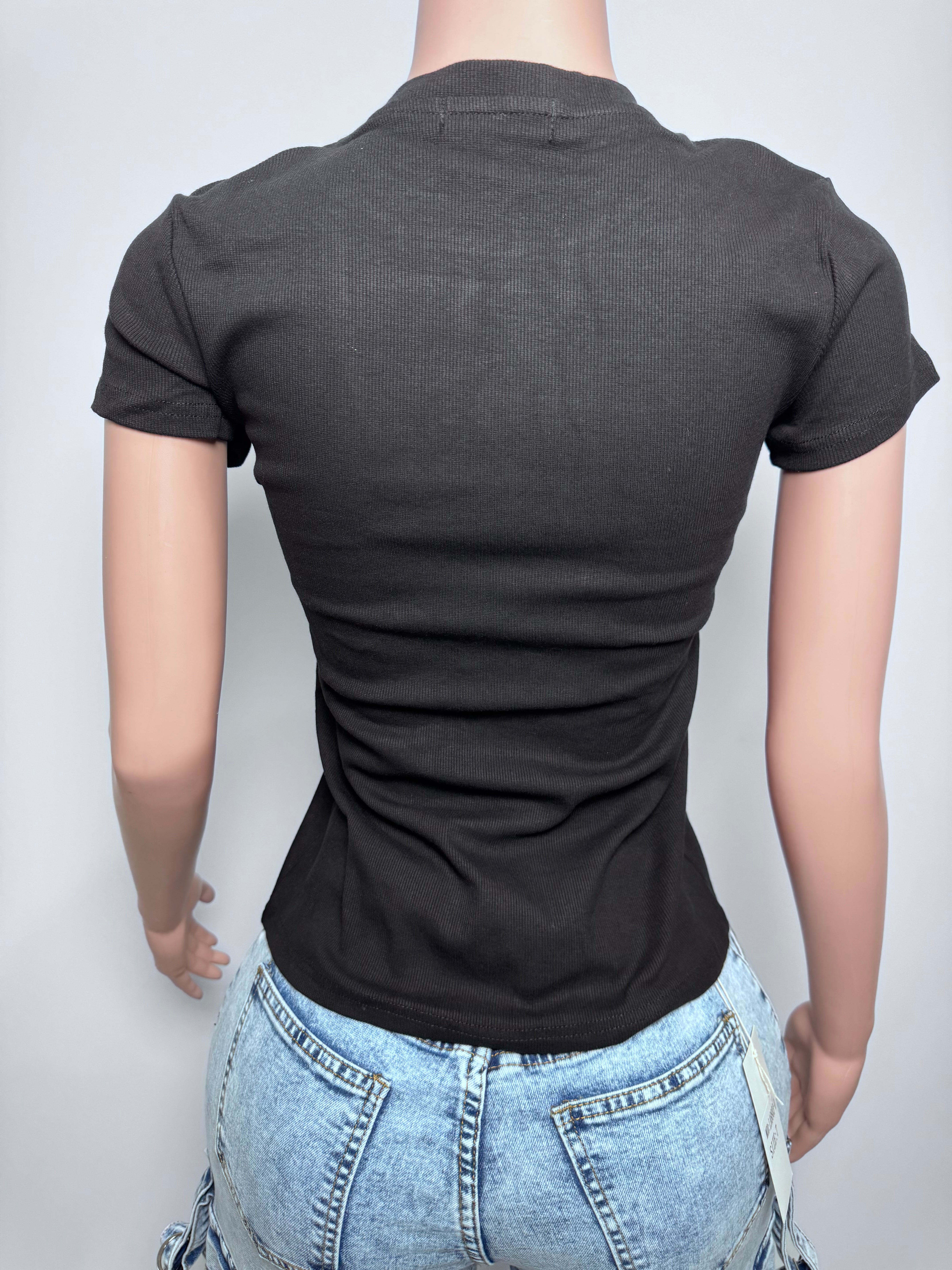 A6011 Sleek Fit Ribbed Tee styled Alondra embroidery