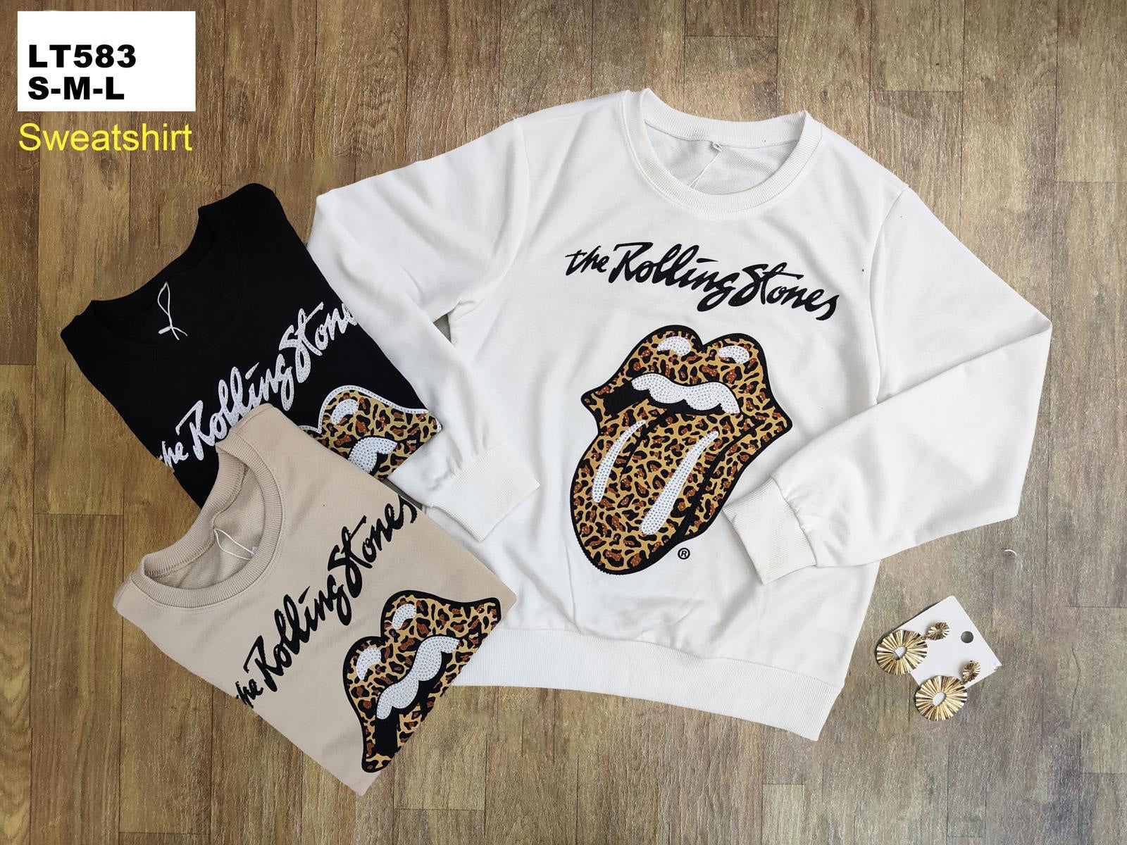 LT583 Women’s Graphic Lips Design Leopard Pullover Sweatshirt - Long Sleeve - Womenswear Casual Comfort