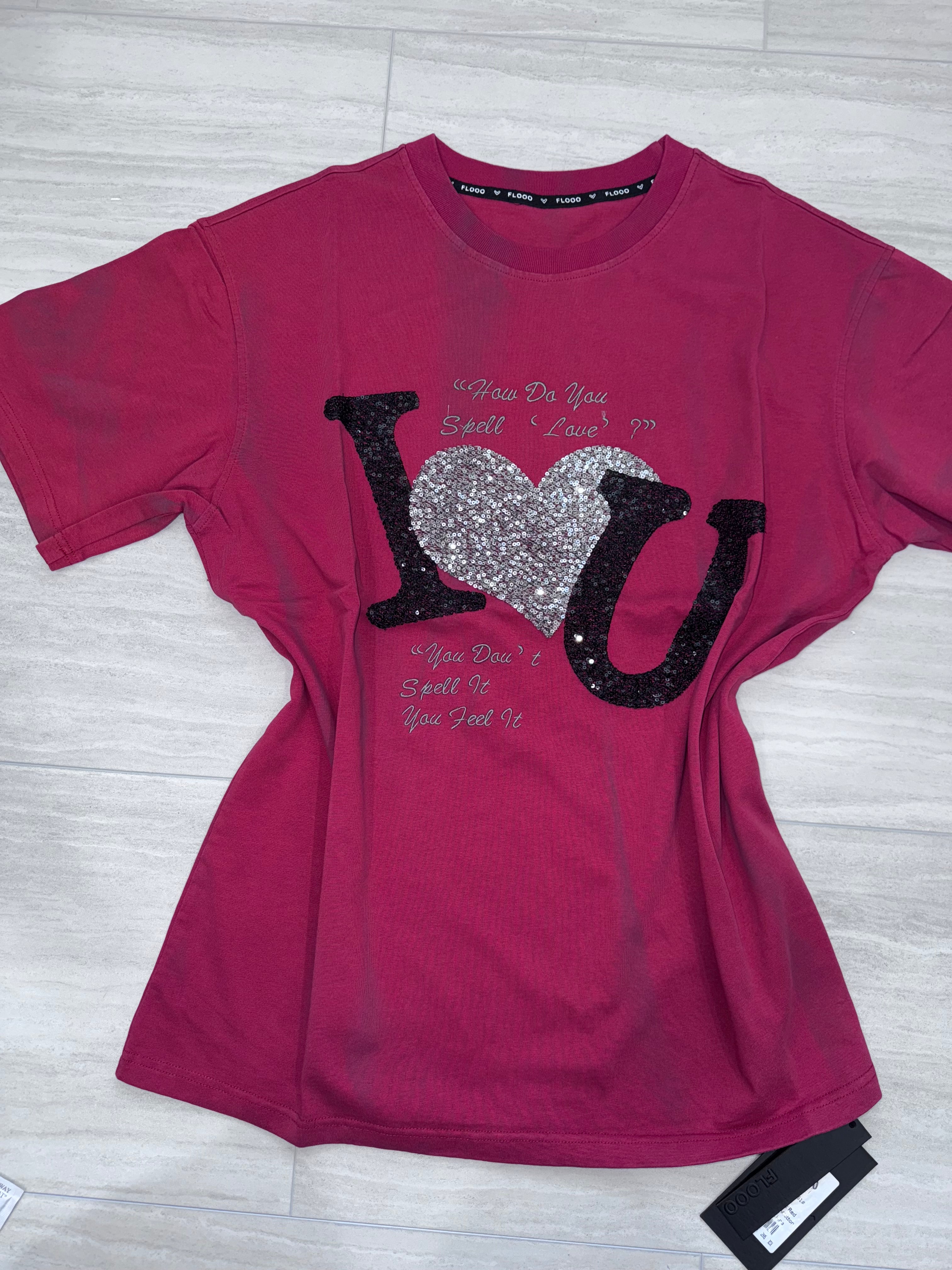 Feel the Love Sequin Tee with Rhinestones oversize