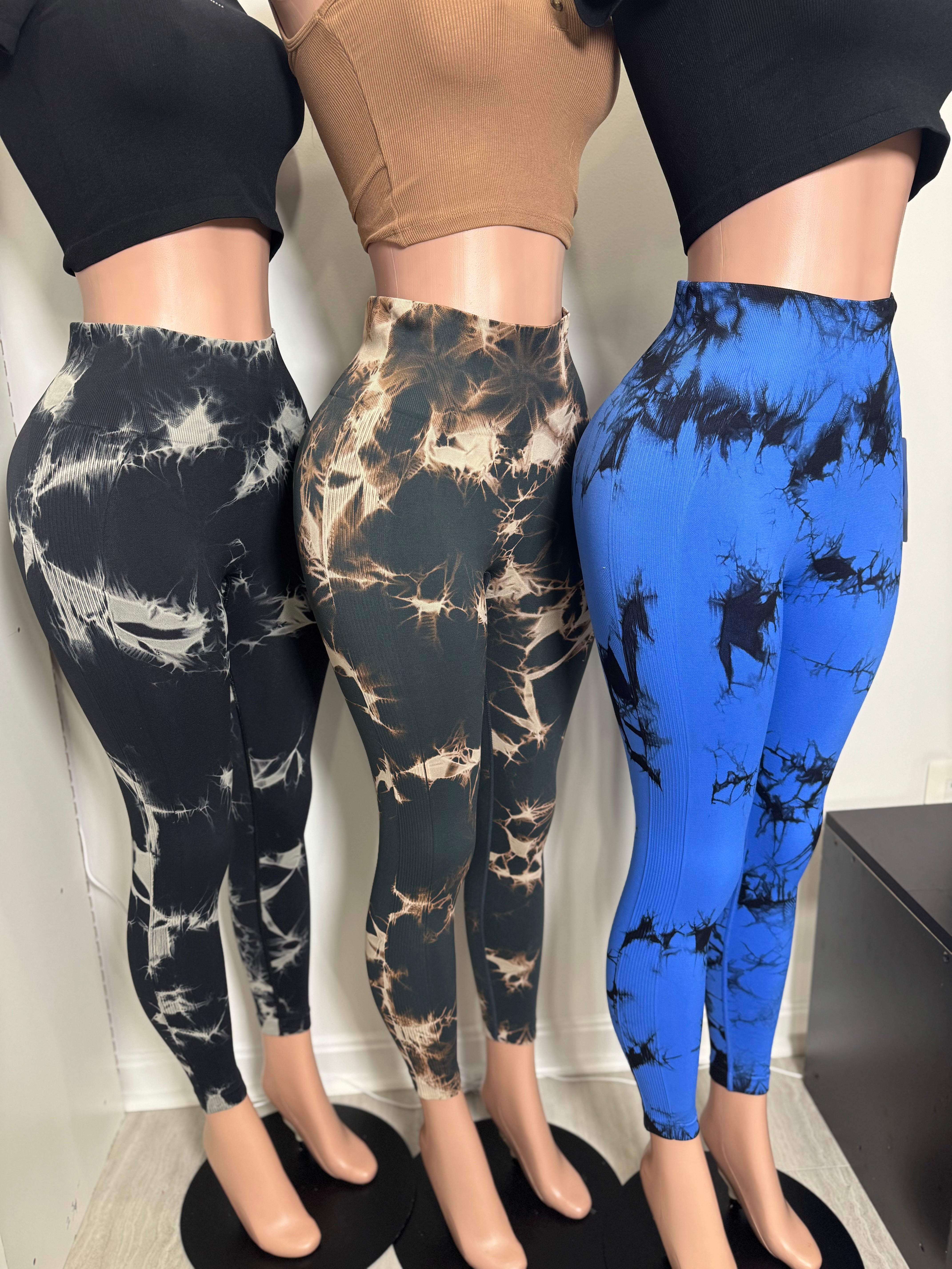 B384 3 Colors Thunderstrike Tie-Dye Leggings with Butt Liftting