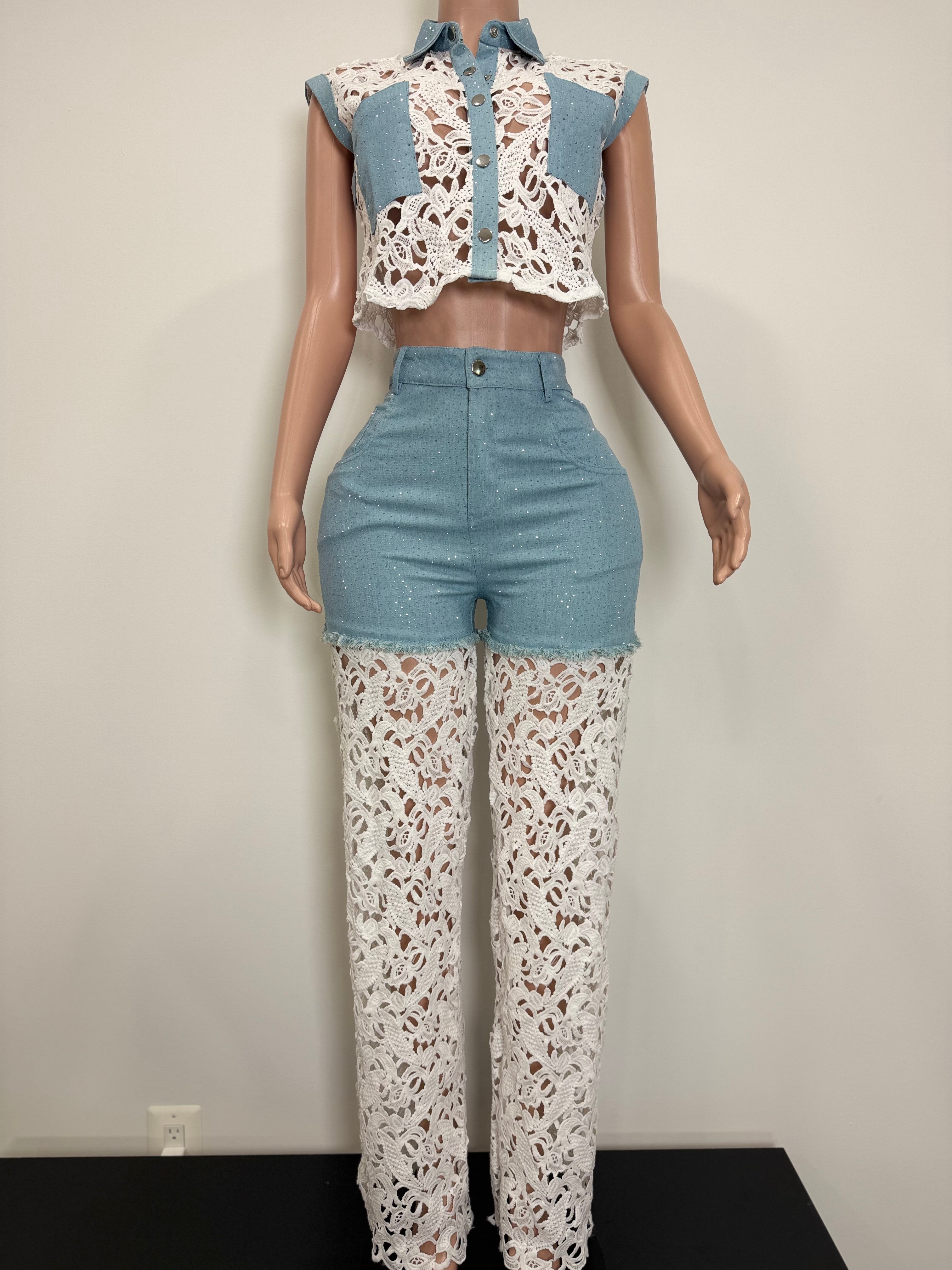 CH3095CC Daisy Daze Denim Lace Set