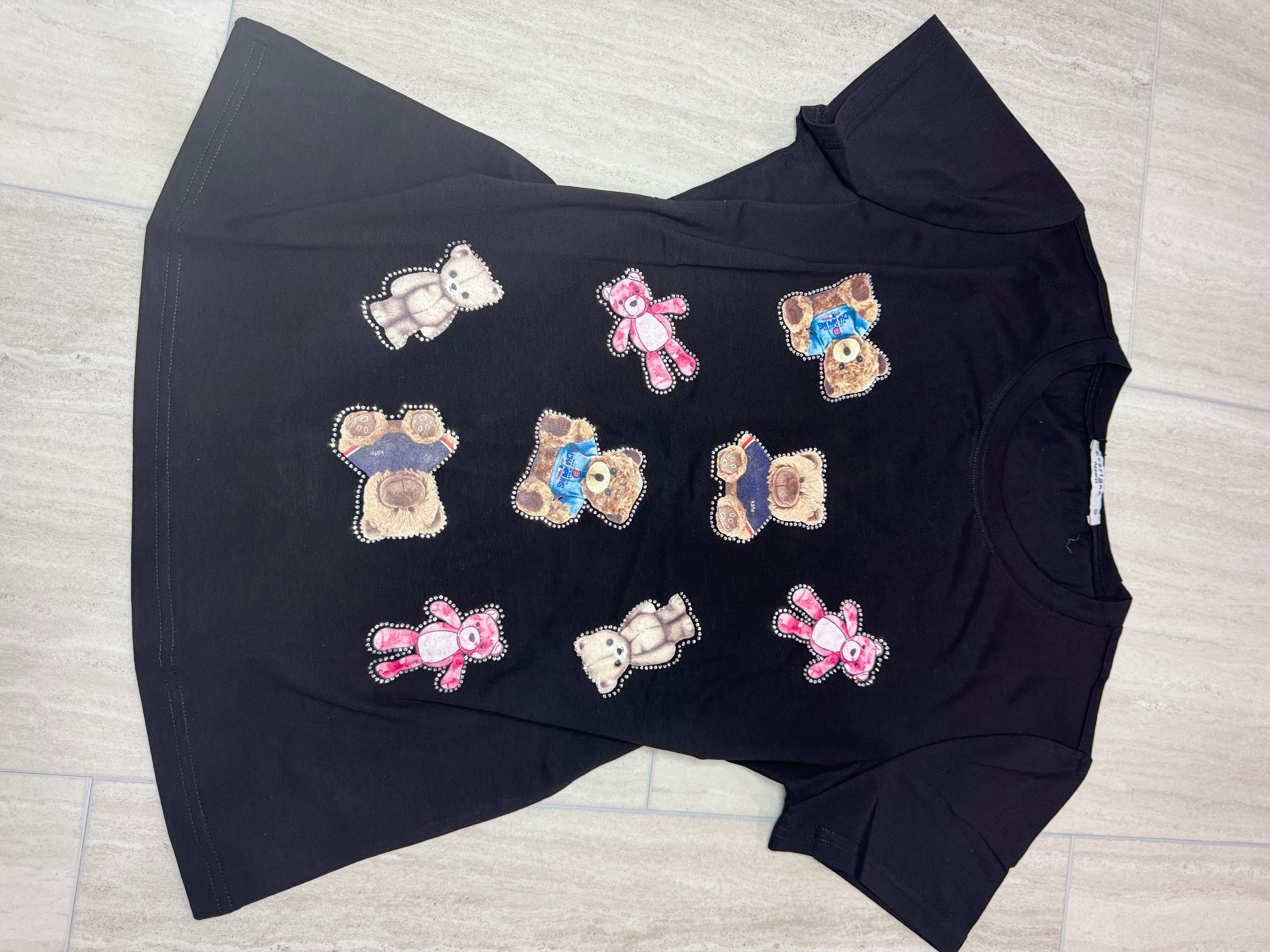 Teddy squad tee with rhinestones short sleeve