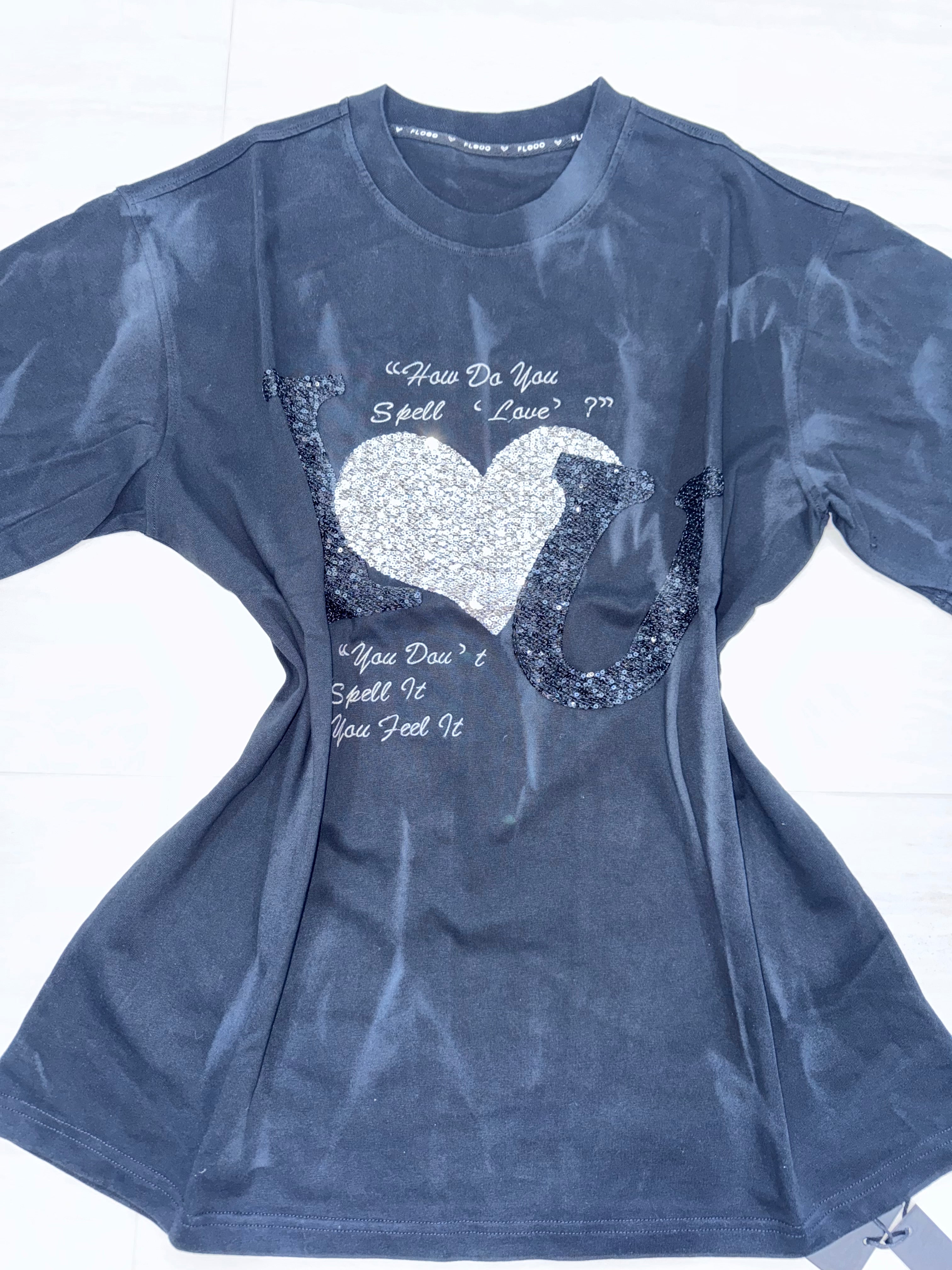 Feel the Love Sequin Tee with Rhinestones oversize