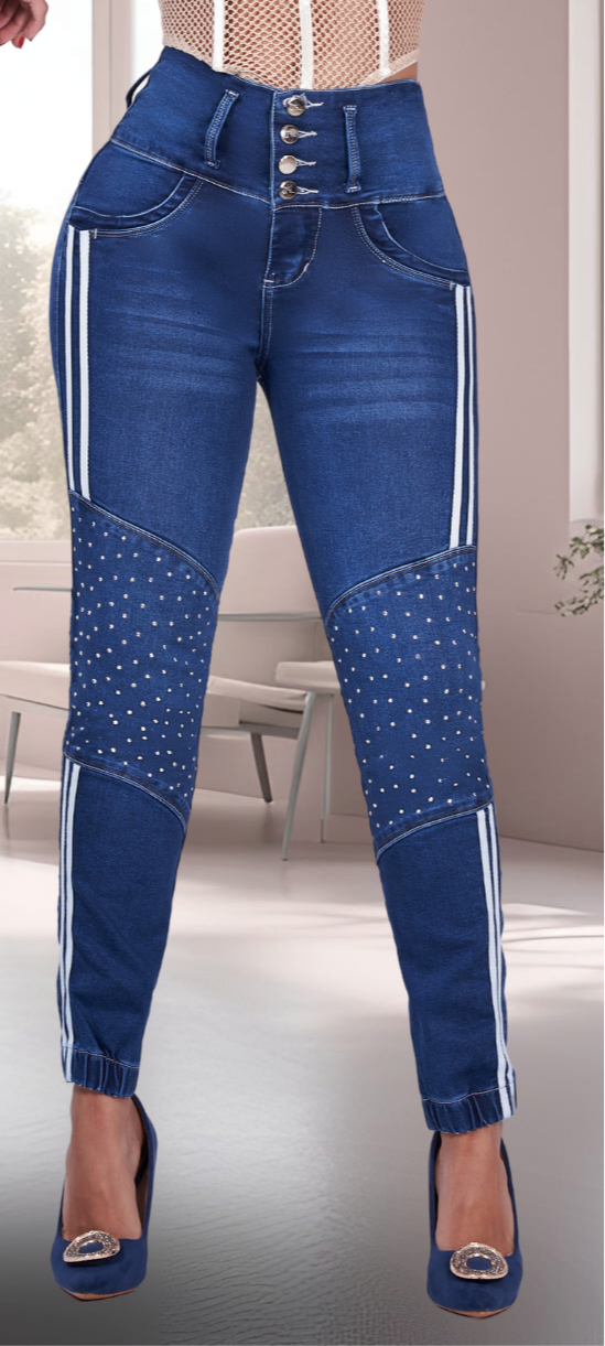 Guadalupe Jean colombiano with internal girdle style 360 3 button design rhinestone