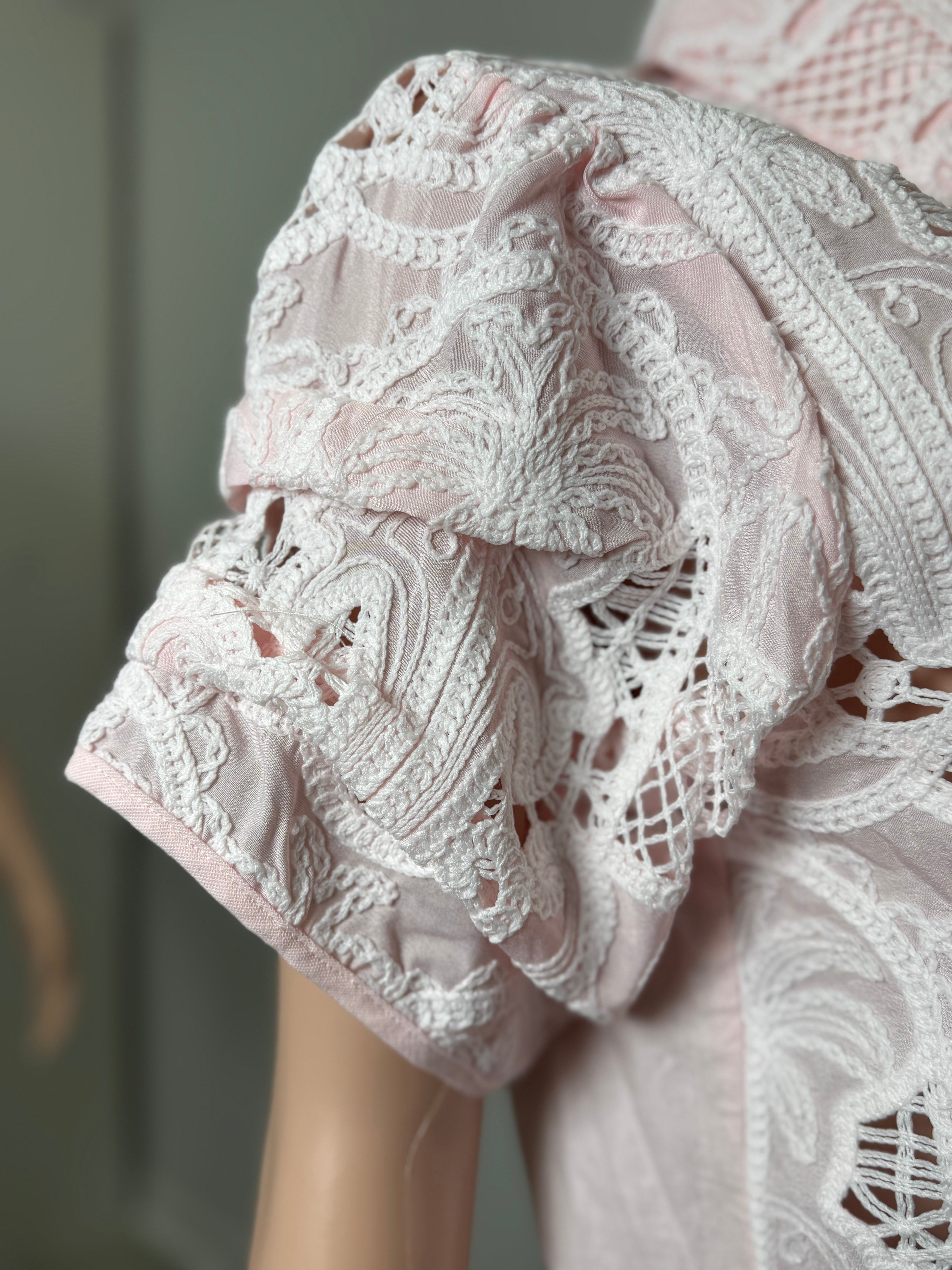 TX71348 Pink Blush Bloom Crochet Blouse