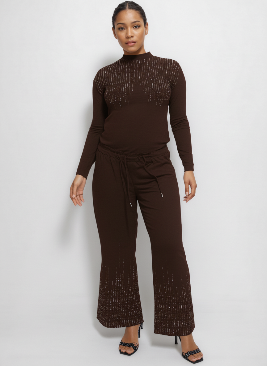 7184 2 Piece Set with Rhinestone Loungewear