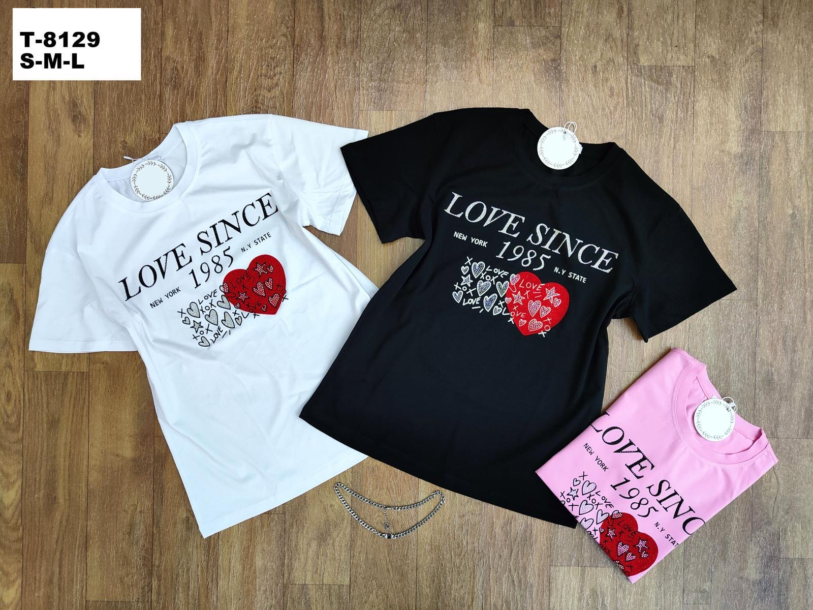 T-8129 Women’s Graphic T-Shirt with letters and Hearts Shaped Design Zip- Top for Women’s Wear