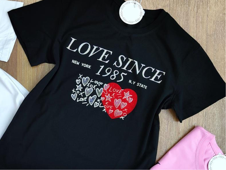 T-8129 Women’s Graphic T-Shirt with letters and Hearts Shaped Design Zip- Top for Women’s Wear