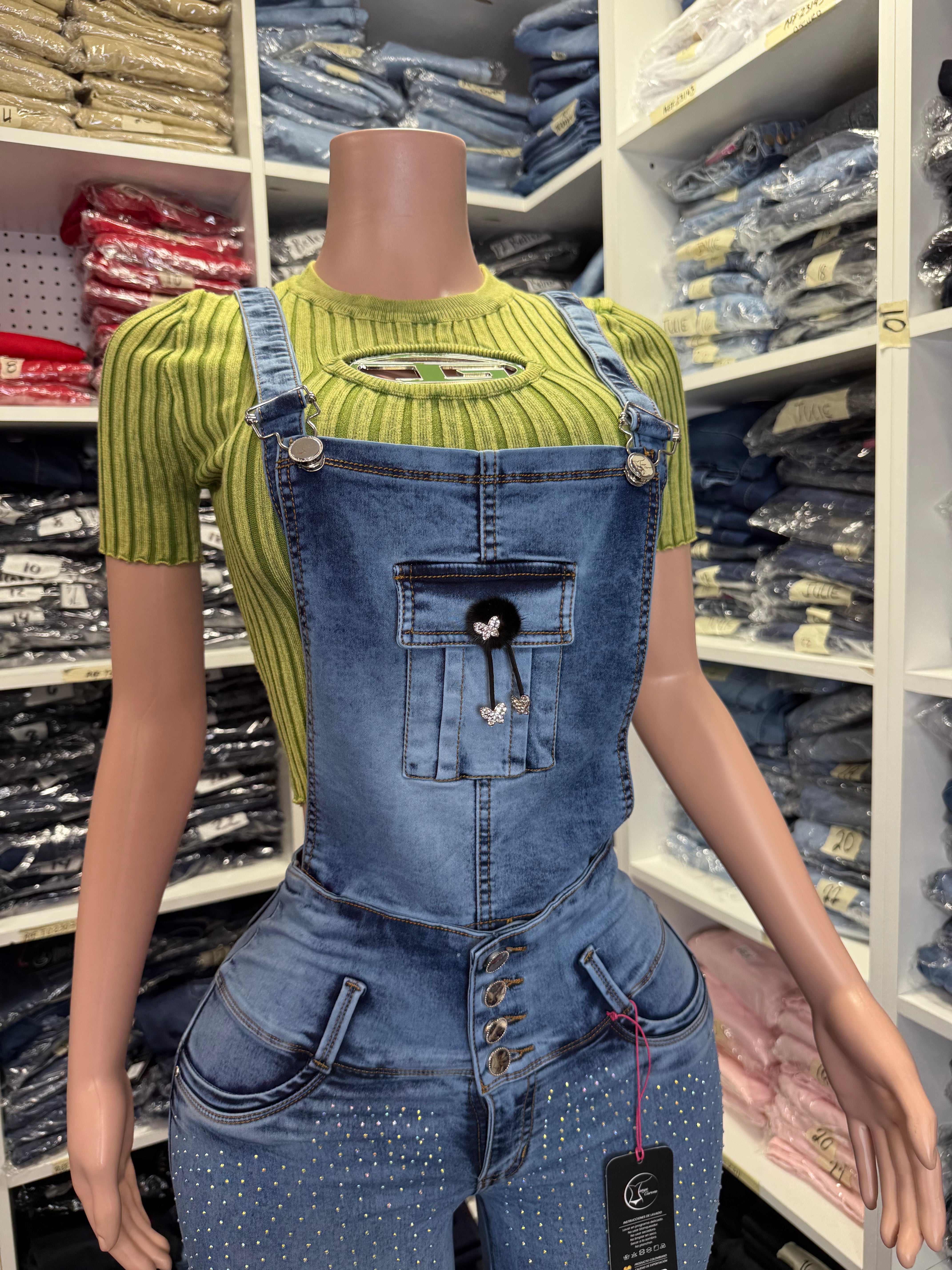 Emma Colombian Jean Overall with Internal Girdle style 360 with Rhinestone