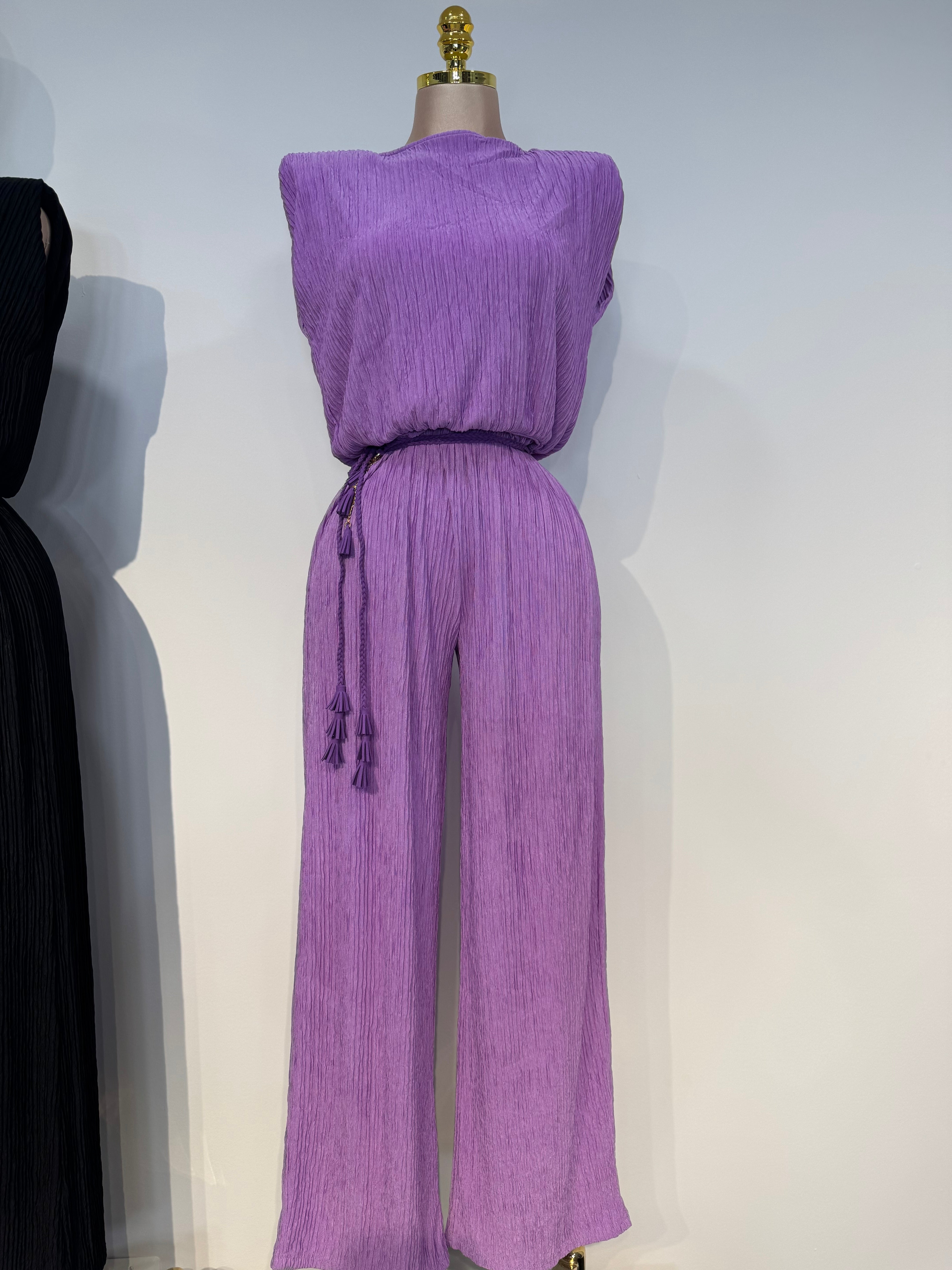 7J Lavender Luxe Pleated Jumpsuit