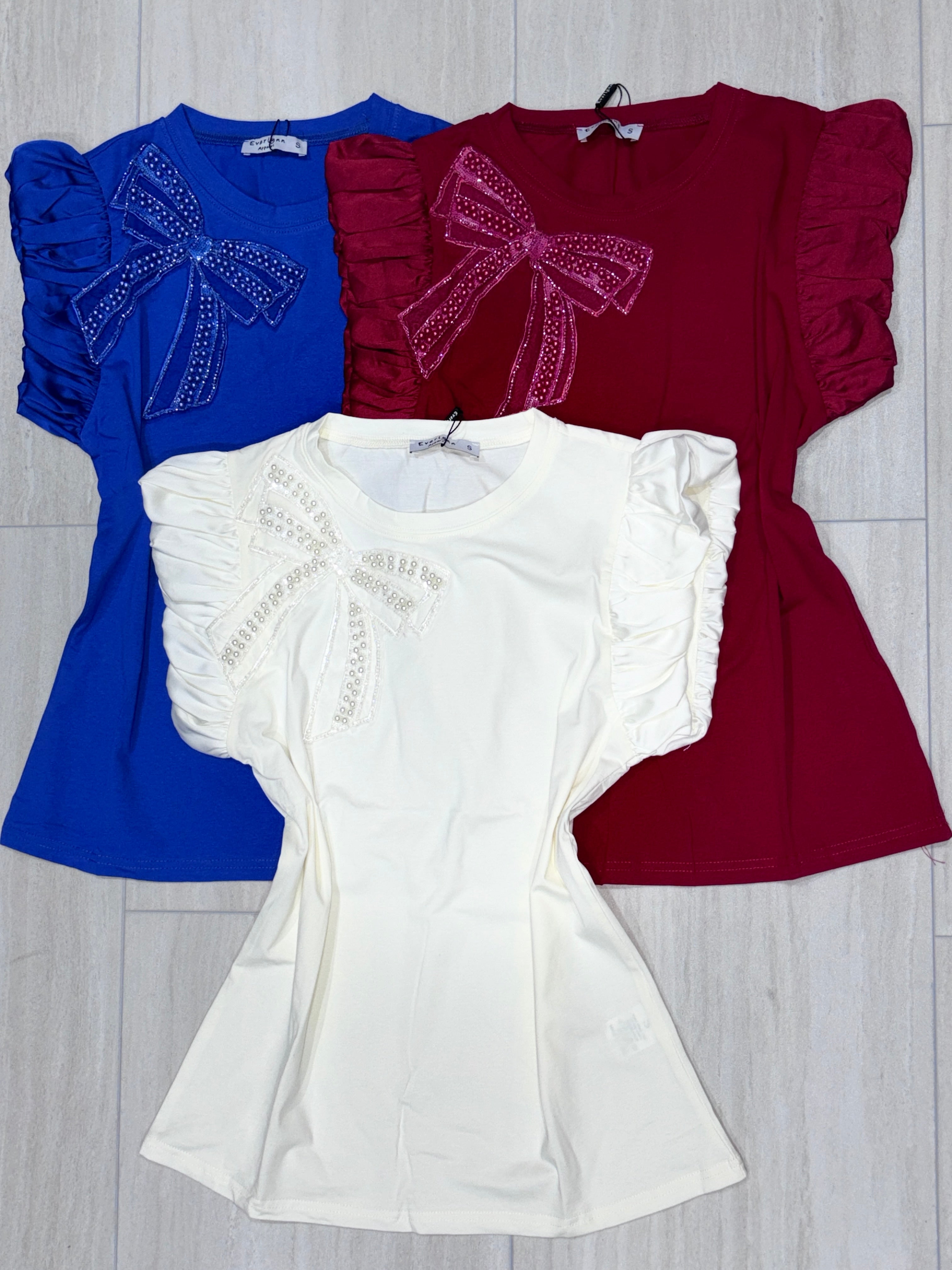 N1277 Royal Bow Ruffle Top 💙✨