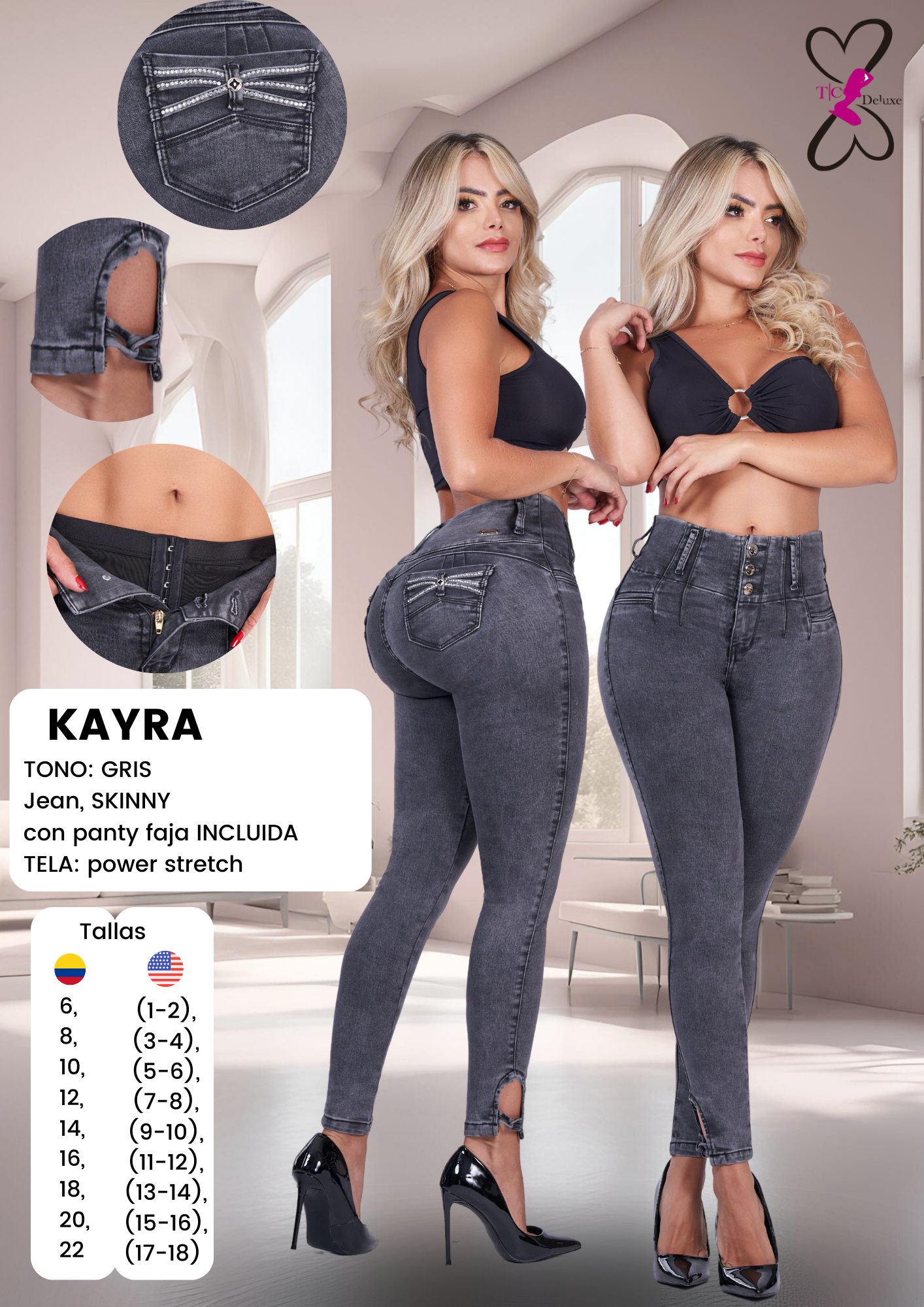 Kayra Jean Colombian with Internal Girdle style 180 Panty Back Pockets
