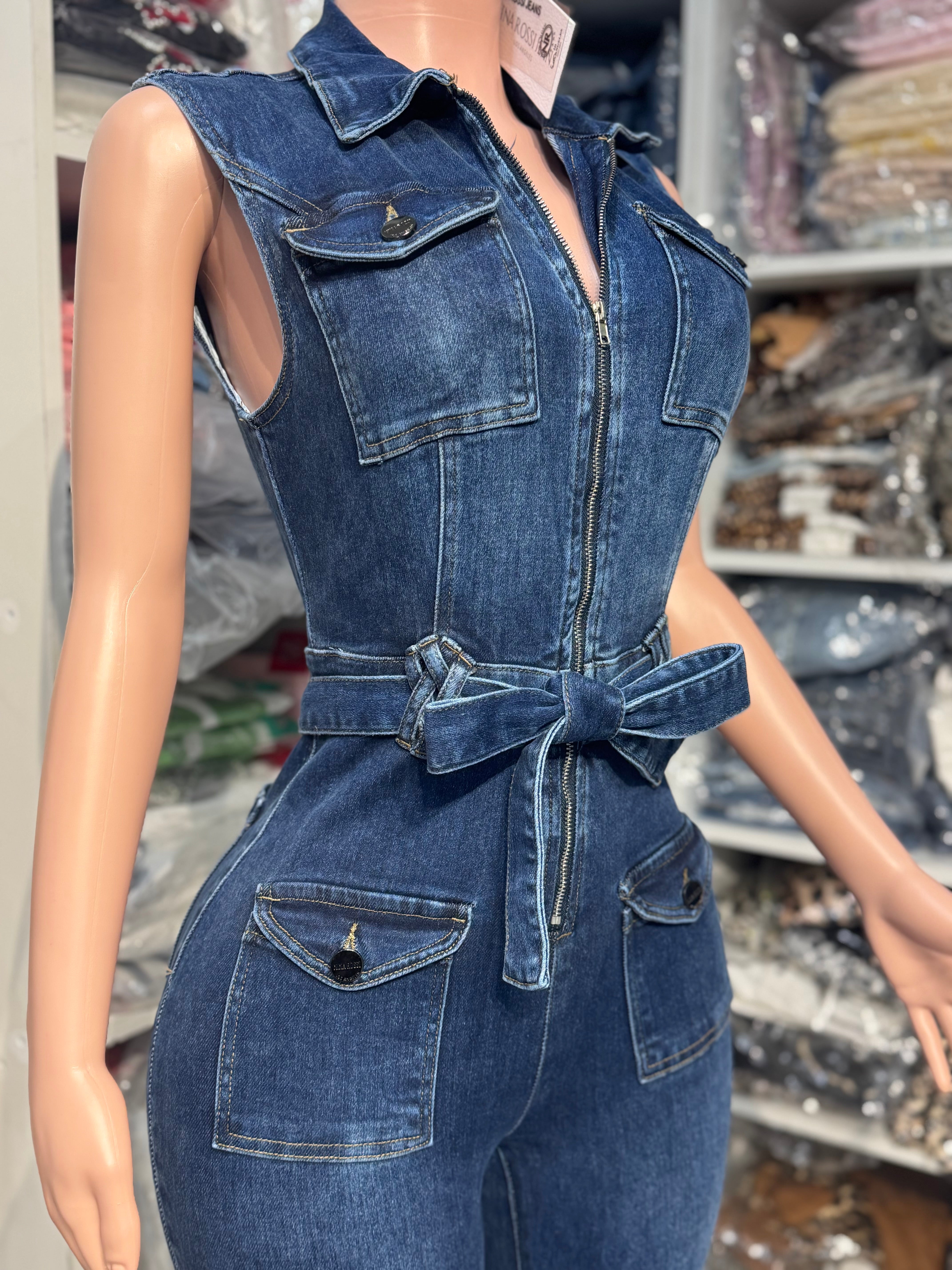 10720 Snatched & Zipped Denim Jumpsuit