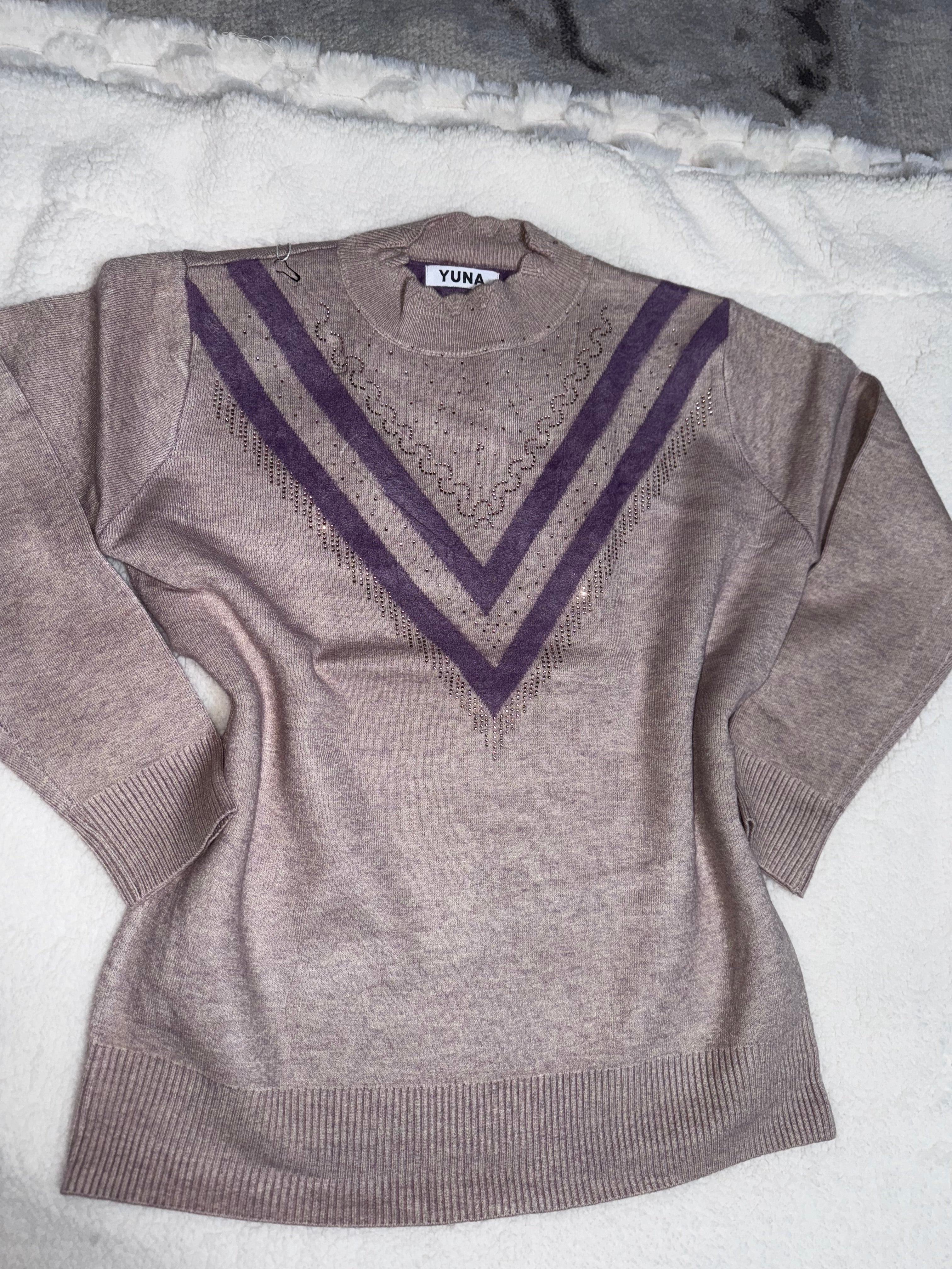Women’s Sweater Pullover with Rhinestones V Design