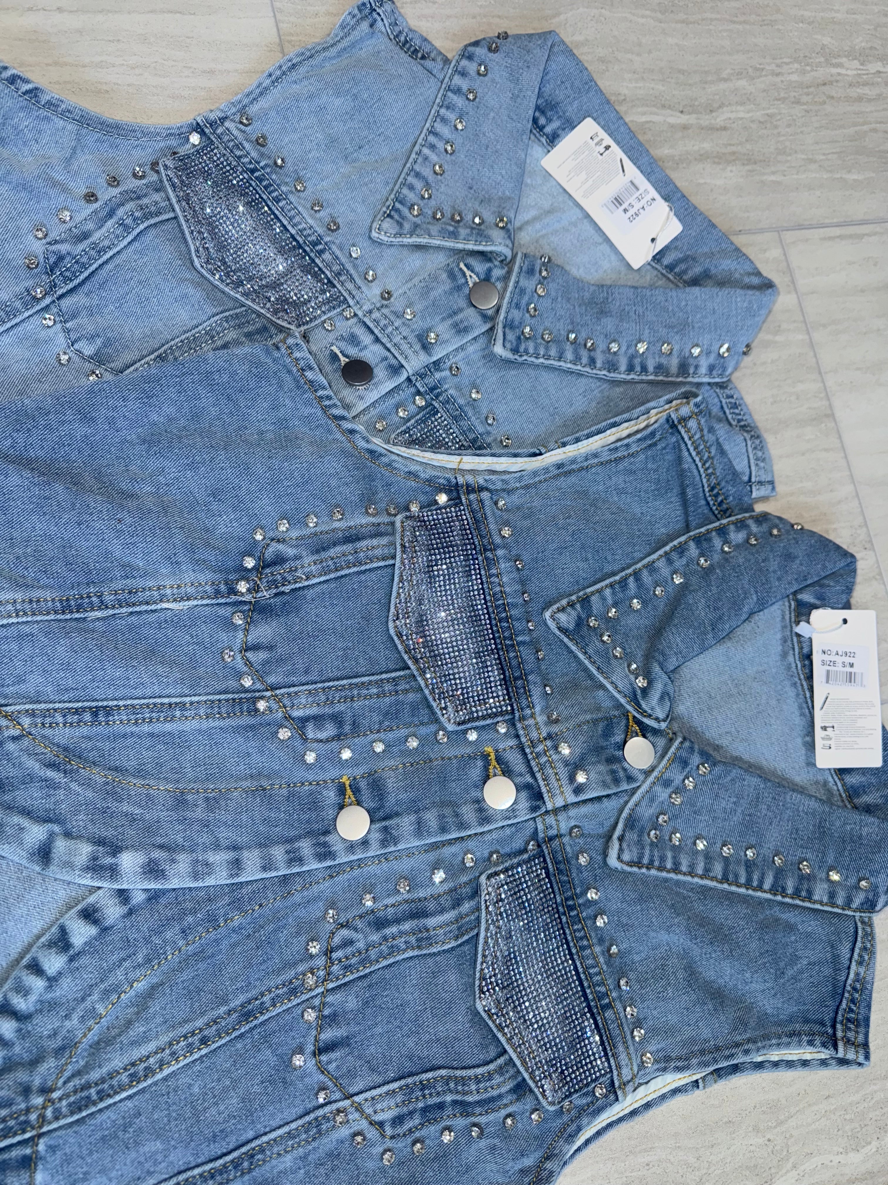 AJ922 Crystal Glow Denim Vest