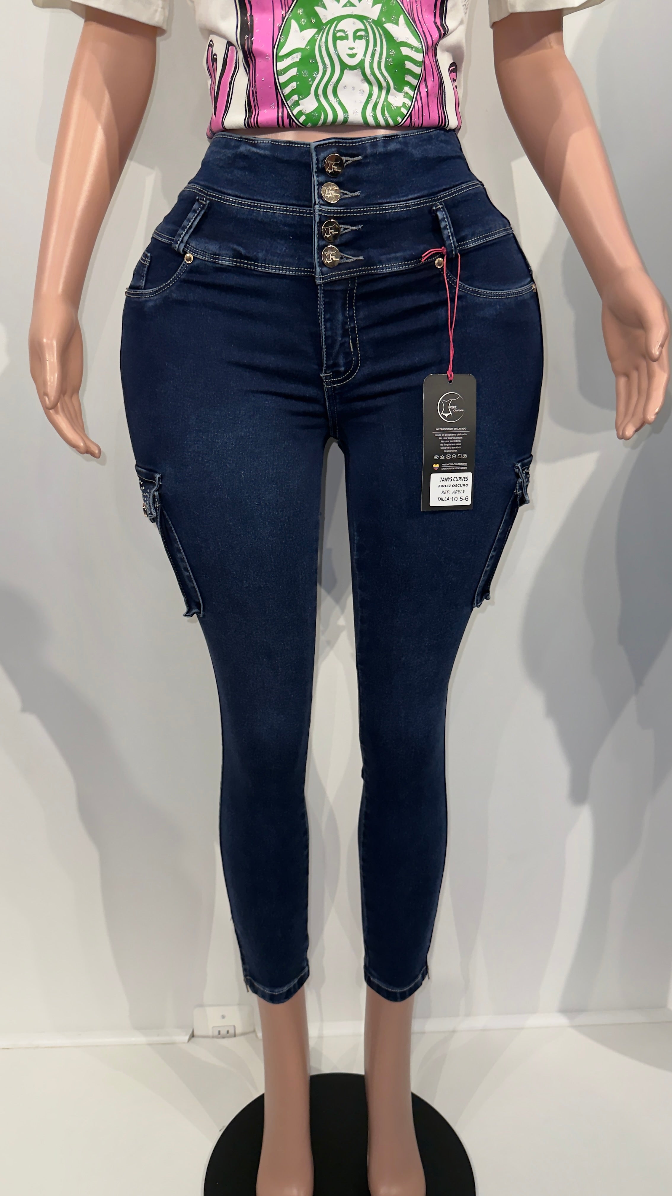 Arely #2 Colombian Jean cargo pockets with Internal Girdle style 360