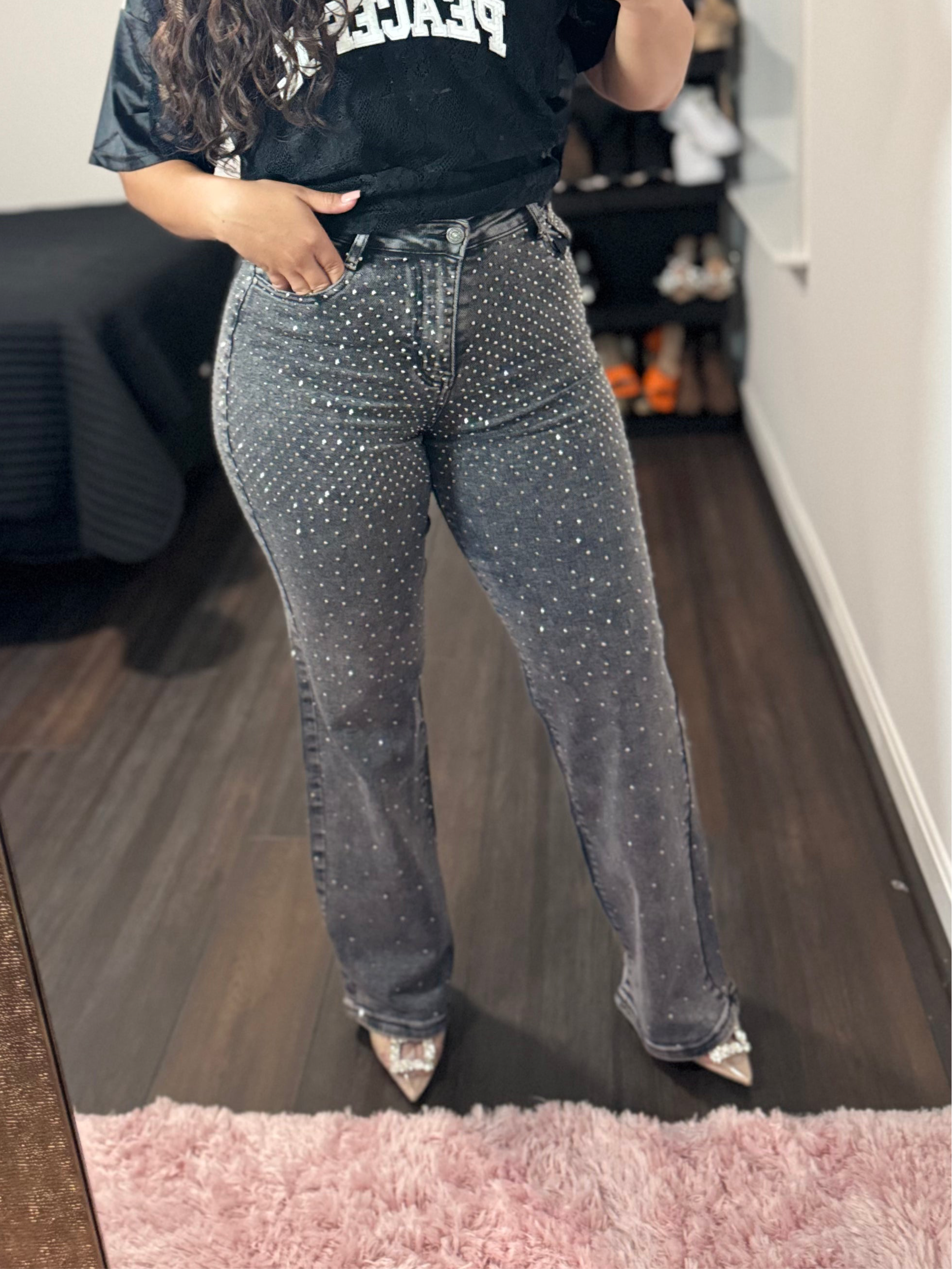 Galaxy Glow Rhinestone Flares Jeans Straight