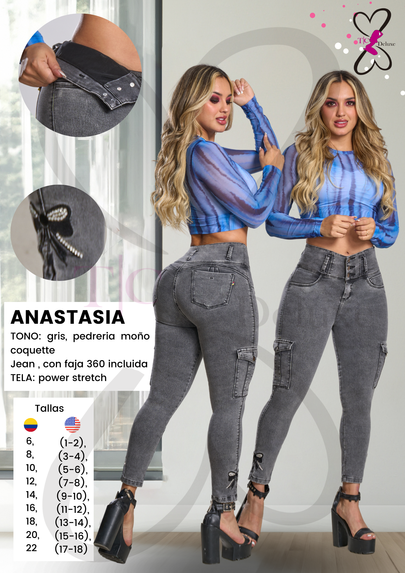 Anastasia Colombian Jean with Internal Girdle Style 360 Mono Coquette 3 Button design