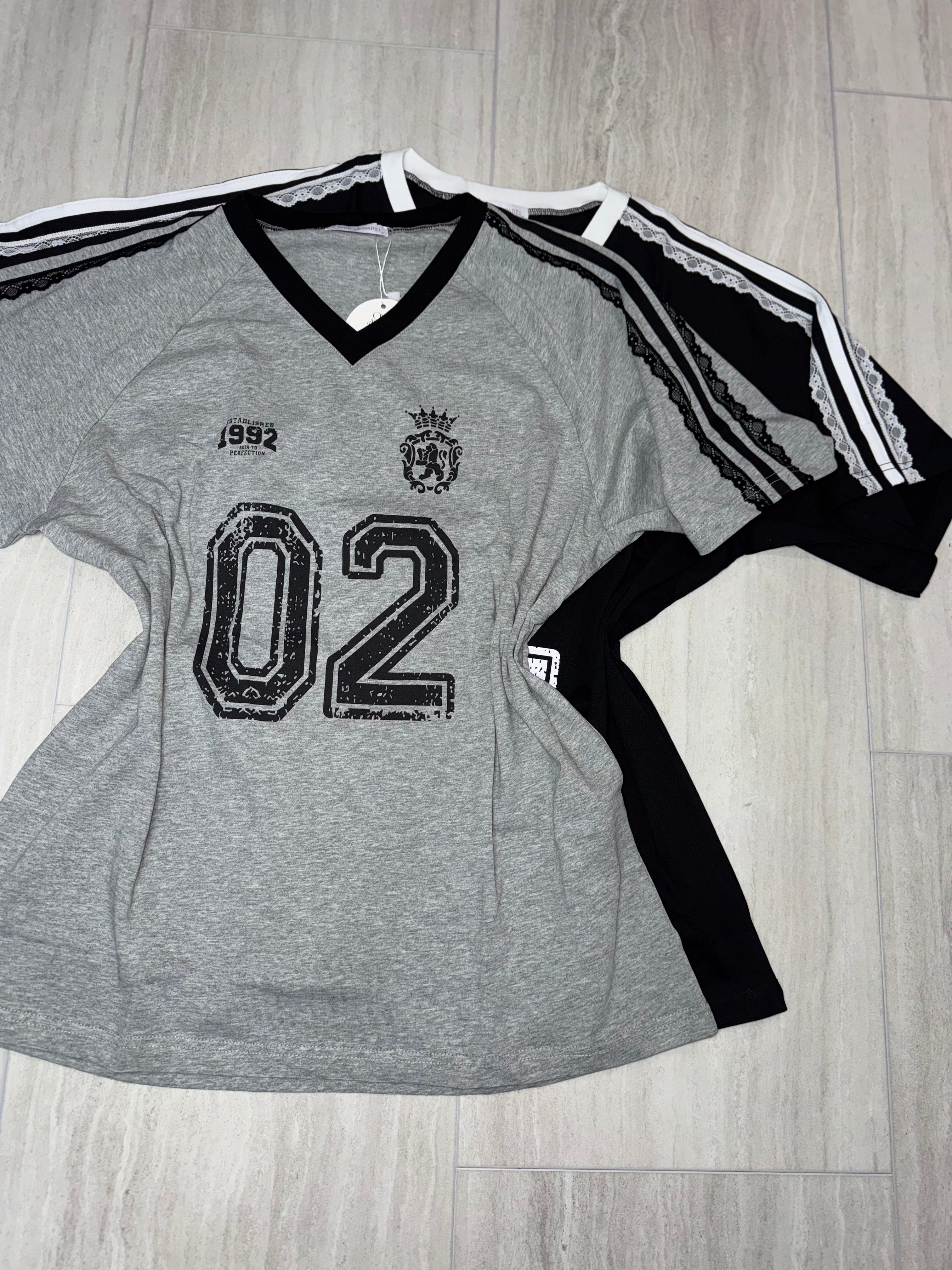 T8512 T shirt with Design “02” Varsity Featuring Numbers