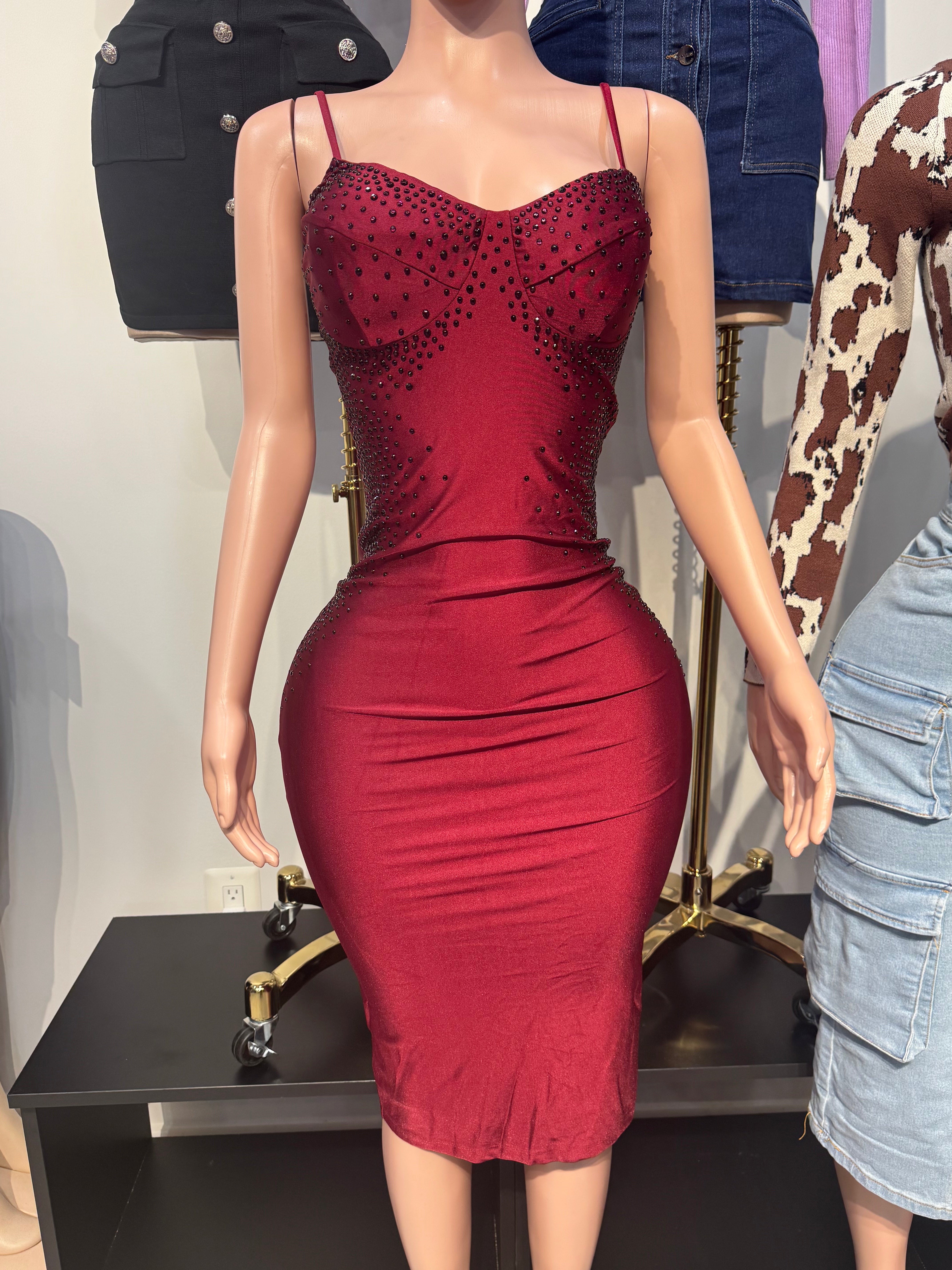 SD-1982 Sapphire Glow Bodycon Dress with Rhinestones