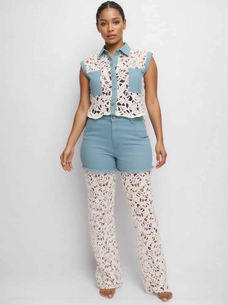 CH3095CC Daisy Daze Denim Lace Set