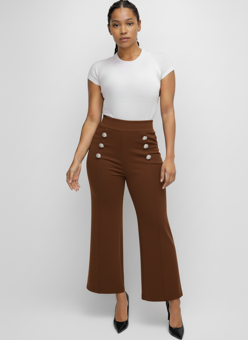 4685 knitted pants with Side buttons with rhinestones