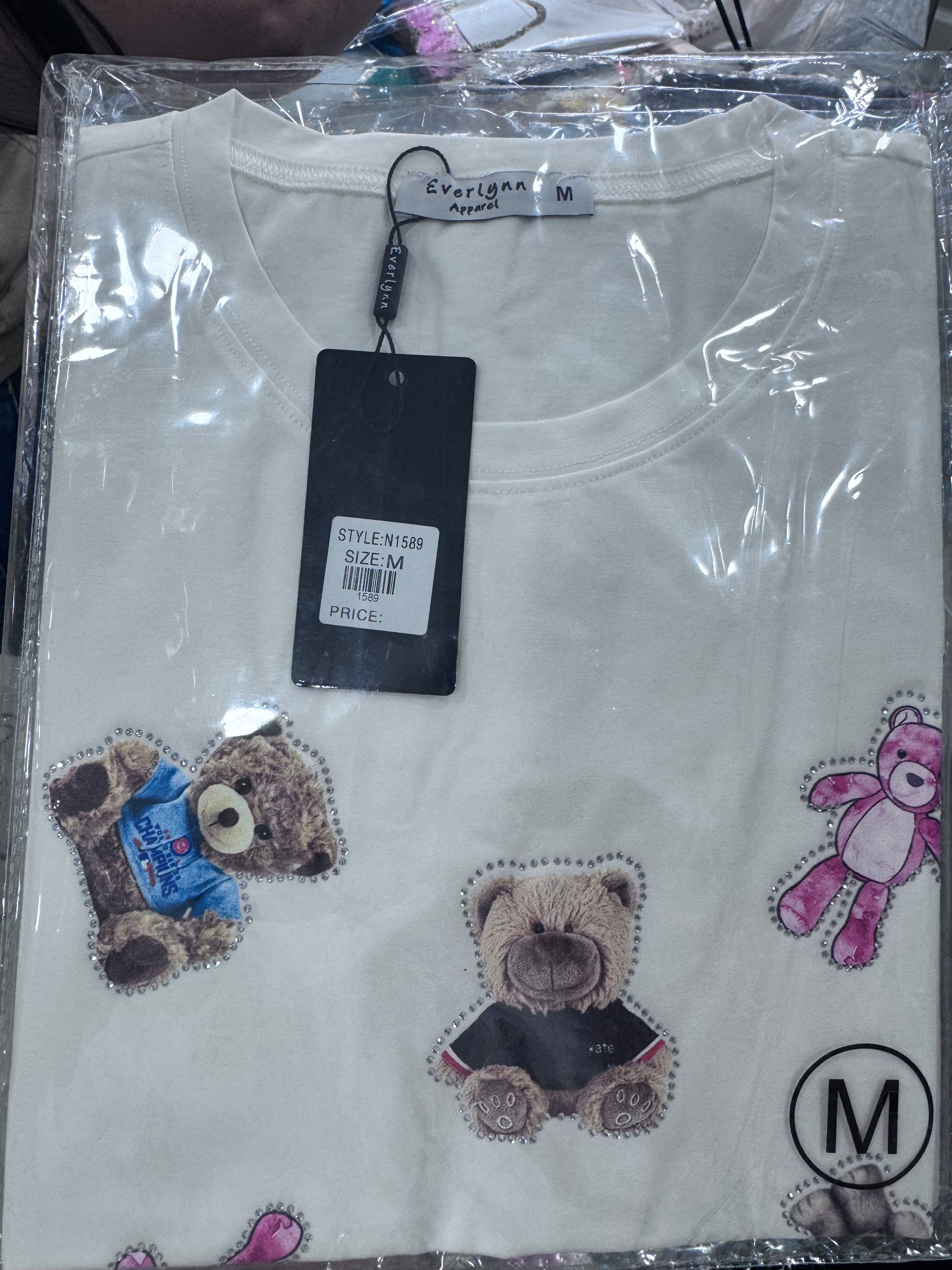 Teddy squad tee with rhinestones short sleeve