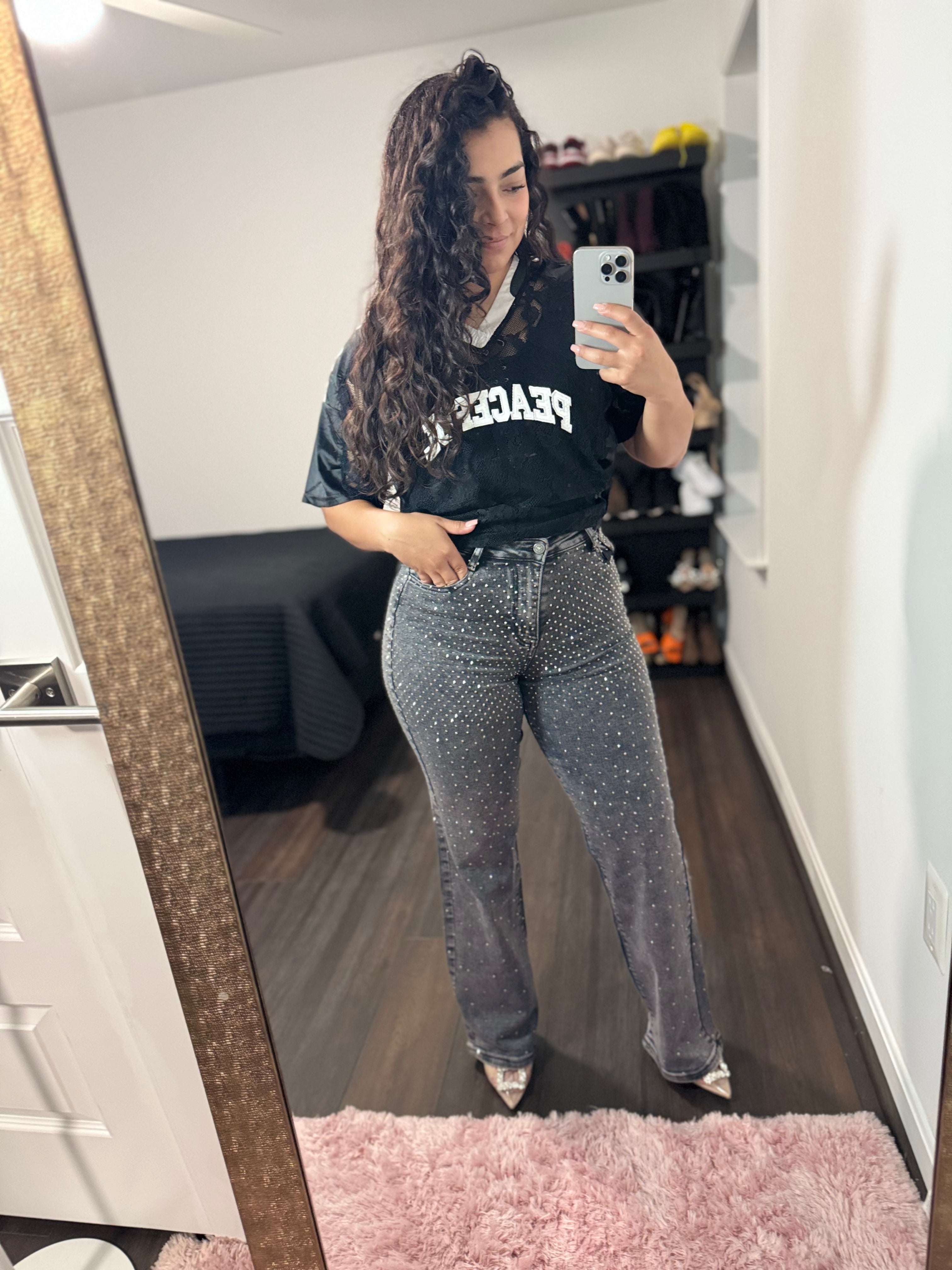 Galaxy Glow Rhinestone Flares Jeans Straight