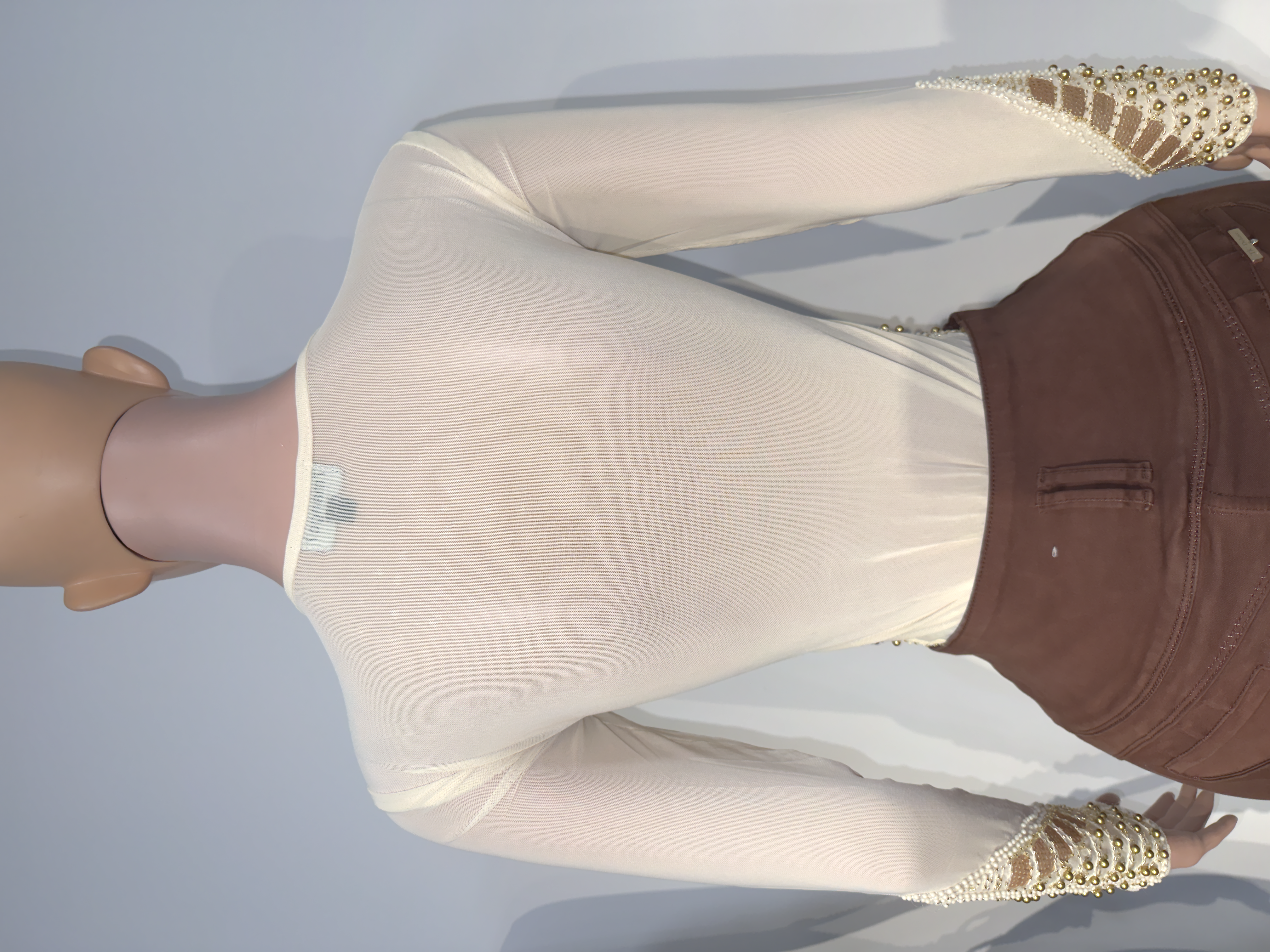 Sleek Comfort Ribbed Bodysuit with pearls